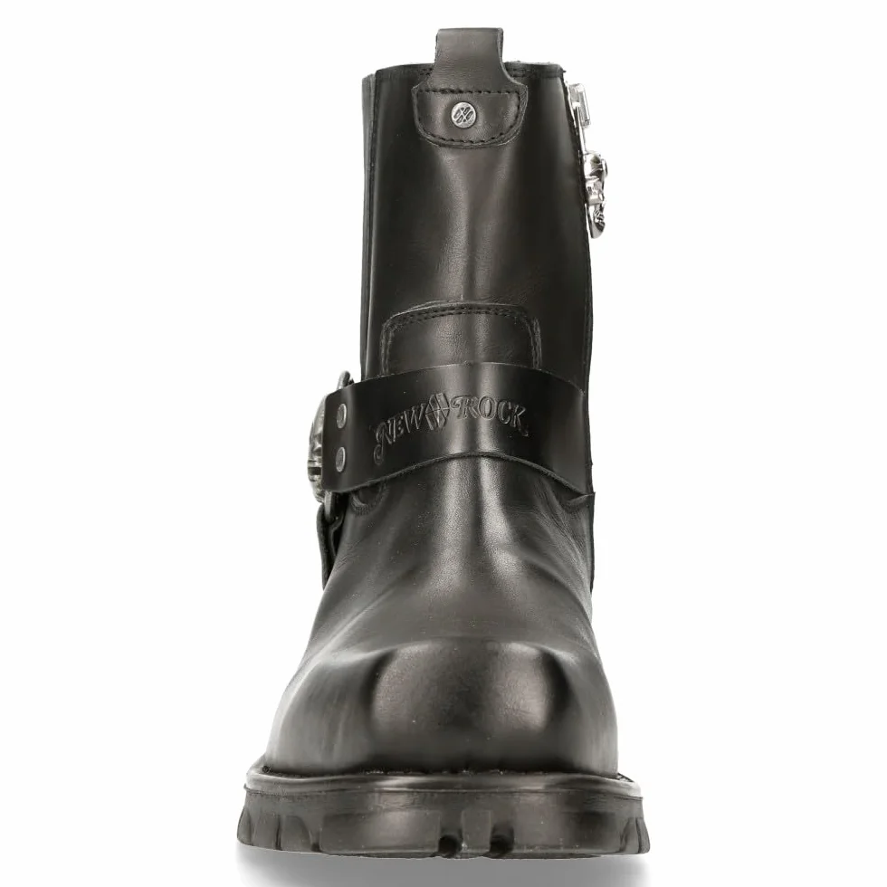 New Rock Buty motocyklowe, uniseks, zamek błyskawiczny, kolor czarny, skóra, uniseks, czarne buty motocyklowe, zamek błyskawiczny M.7605C-C1