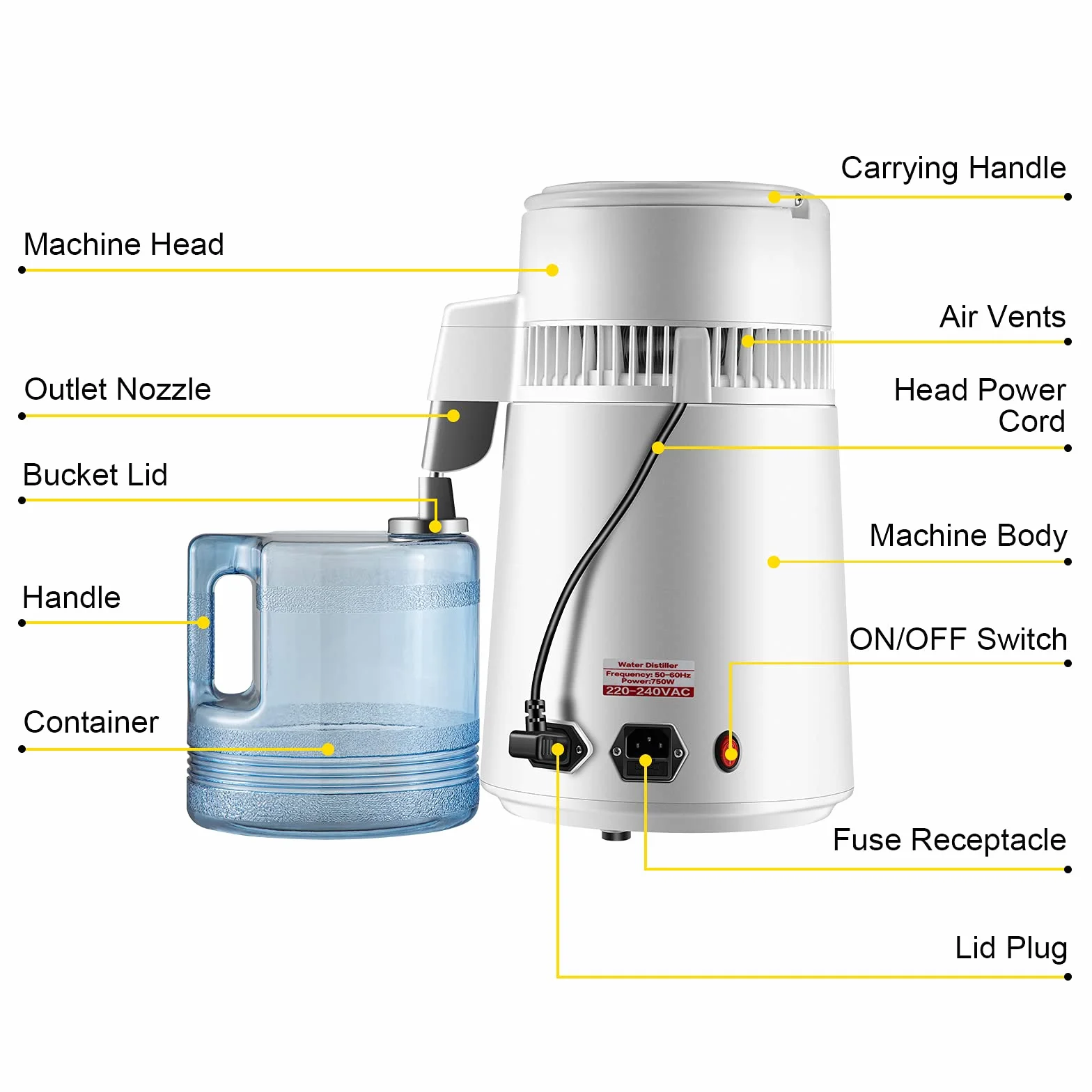 VEVOR Pure Water Distiller 4L Stal Nierdzewna 750W Destylarka Wody z Butelką