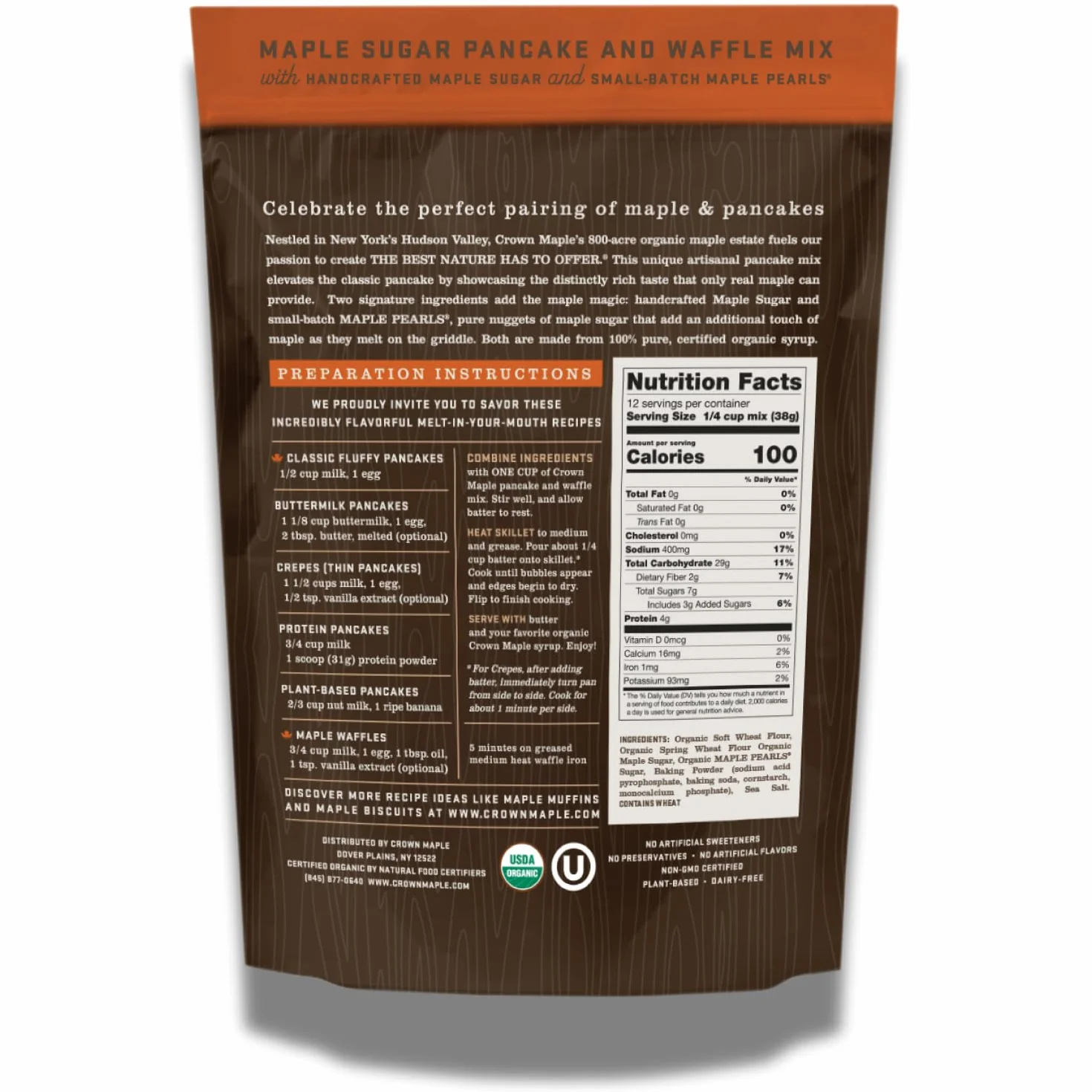 Crown Maple Organic Maple Sugar Pancake Mix 454 g mieszanka do pieczenia naleśników z cukrem klonowym