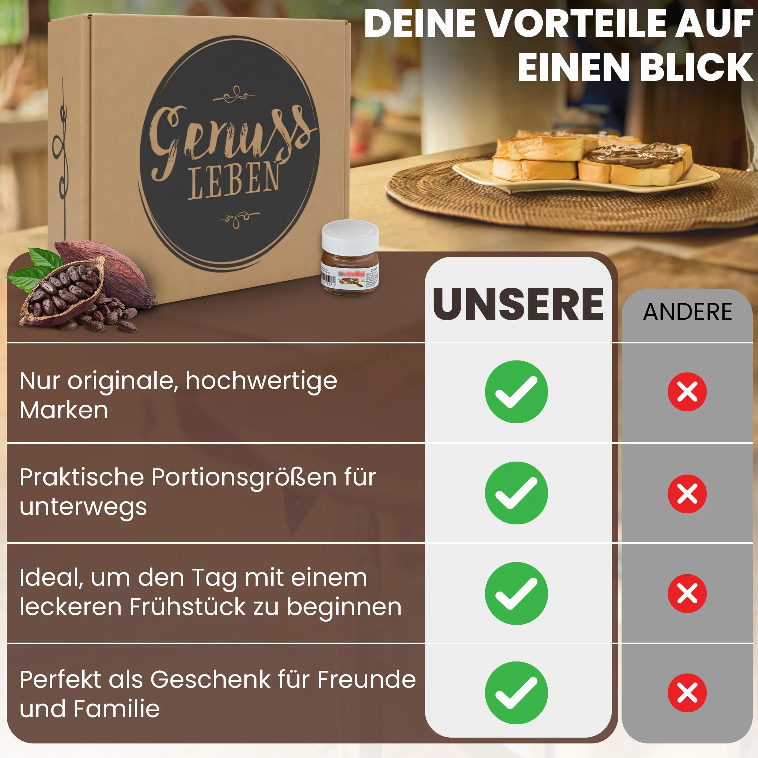 Genussleben Pudełko 16 mini szklanek krem z orzechów laskowych 25 g
