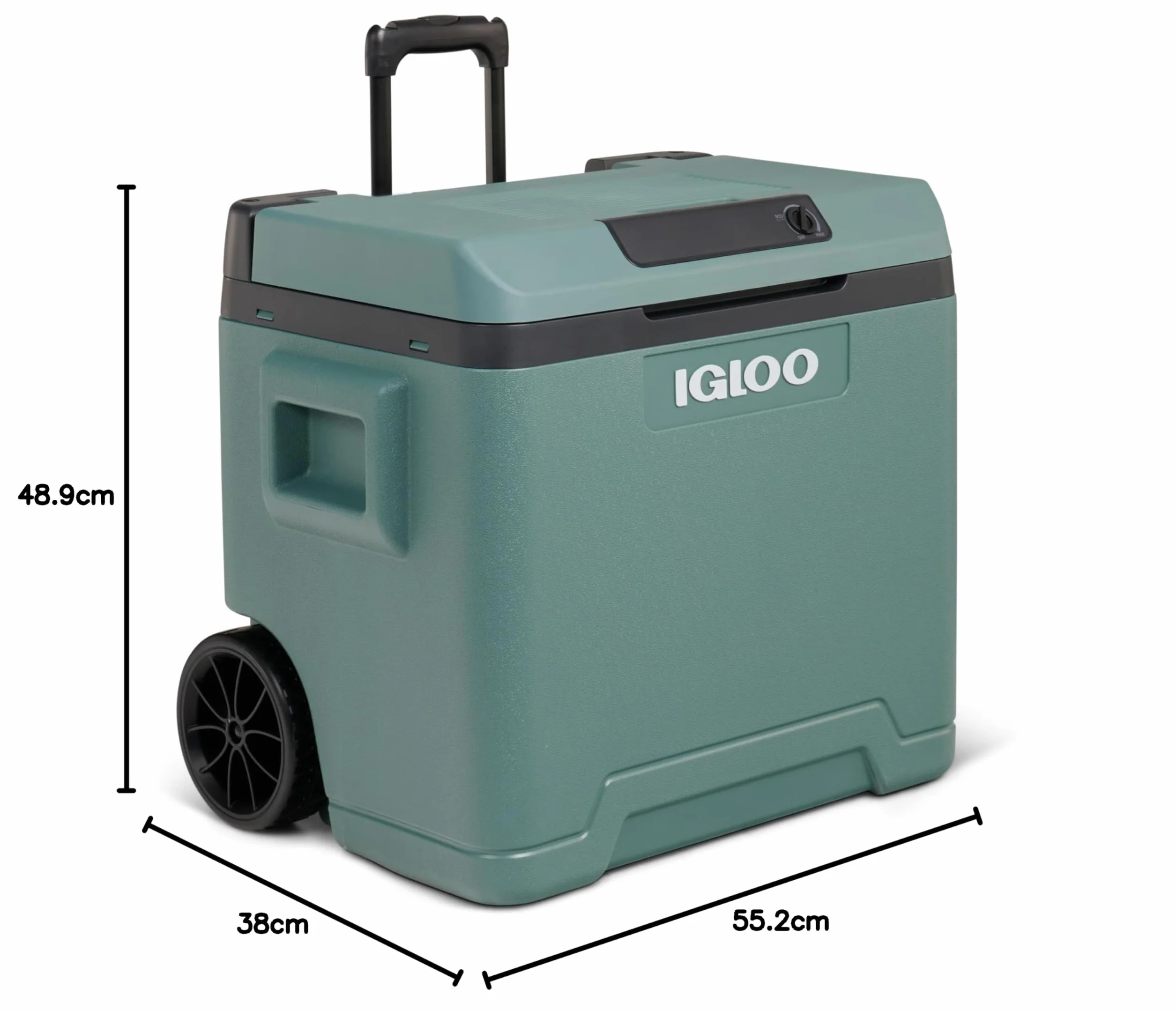 IGLOO IE42 elektryczna lodówka 42L – 12/230V – Termoelektryczna lodówka z kółkami i uchwytem teleskopowym do auta, kampera, kempingu i ciężarówki – Chłodzi do 20 °C poniżej temperatury otoczenia