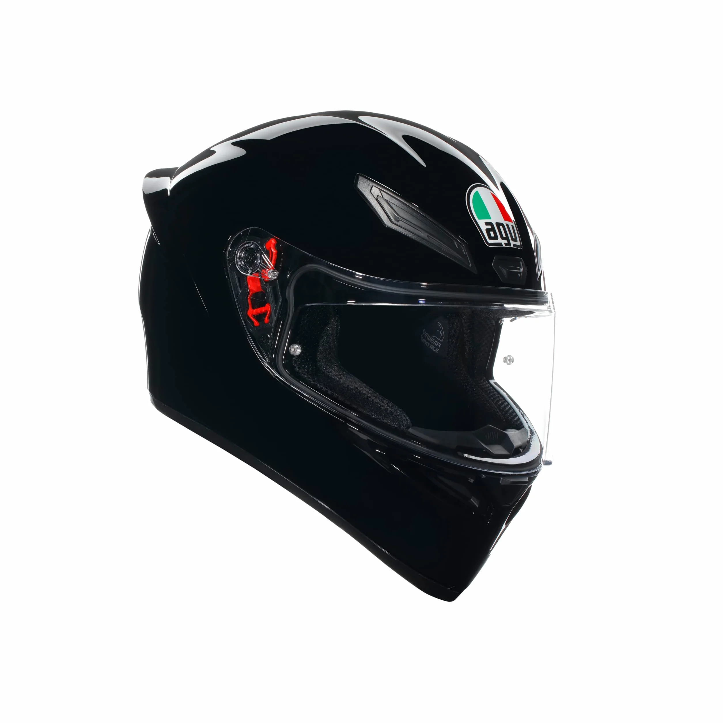AGV - K1 S E2206, Kask motocyklowy ECE, Styl wyścigowy z aerodynamicznym spoilerem, Wizjer odporny na zarysowania, Pole widzenia 190°, Intercom Ready, Czarny, X-Small
