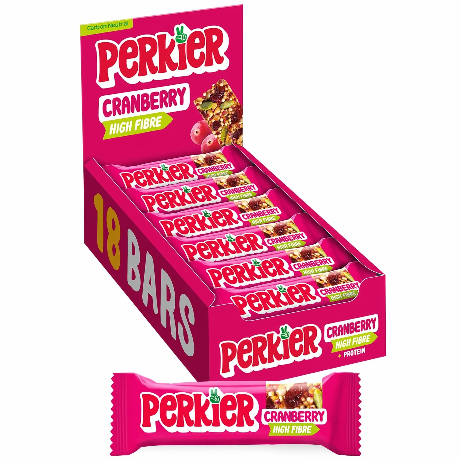 Perkier, Cranberry & Goji (18 batonów), zdrowe batony, wegańskie, bezglutenowe i niskokaloryczne
