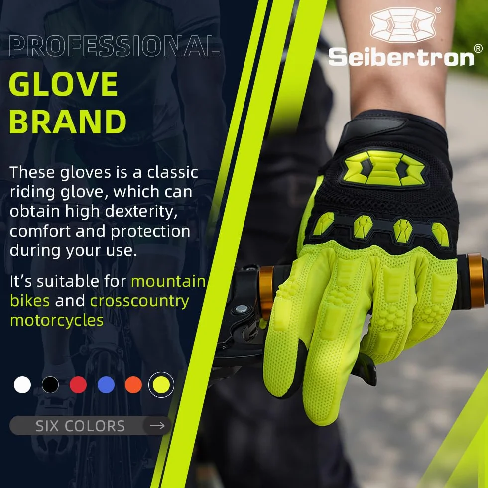 Seibertron Silikonowe antypoślizgowe kolarstwo motocross wyścigi BMX MX ATV MTB rękawice pełne palców rękawice motocyklowe kobiety mężczyzna oddychający ekran dotykowy do smartfonów GPS