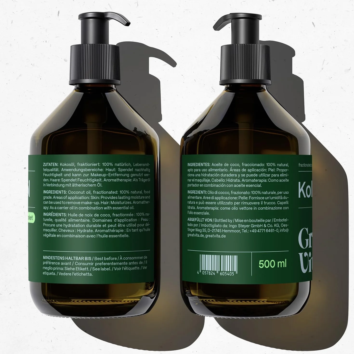 MeaVita Frakcjonowany olej kokosowy, 1 opakowanie (1 x 500 ml) w szklanej butelce z pompką