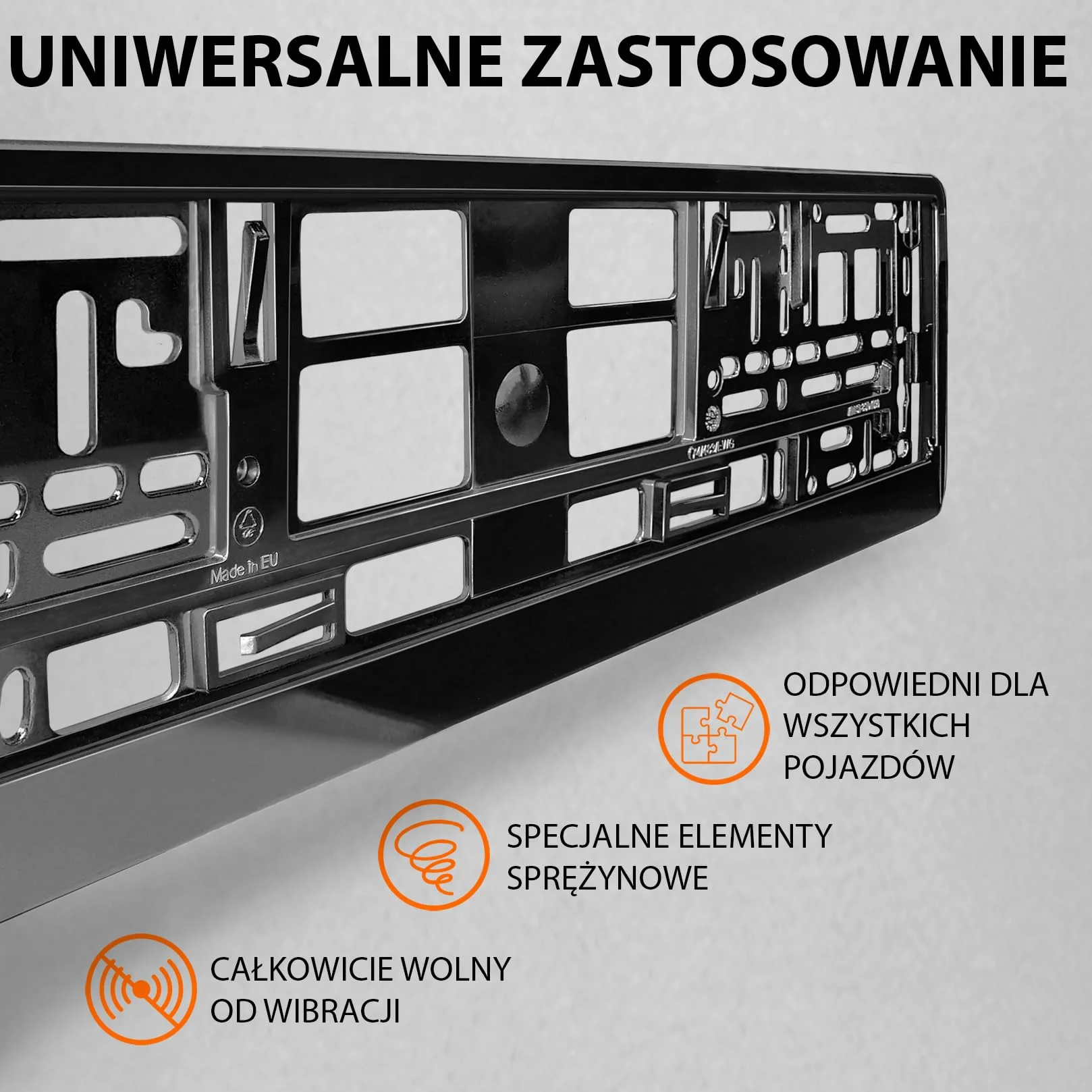 2x Uchwyt tablicy rejestracyjnej - trwały i bezpieczny - 8 śrub - czarny połysk - 520x110 mm - Ramka do tablic rejestracyjnych - pasuje do każdego samochodu - dla polskich tablic PL - uniwersalny