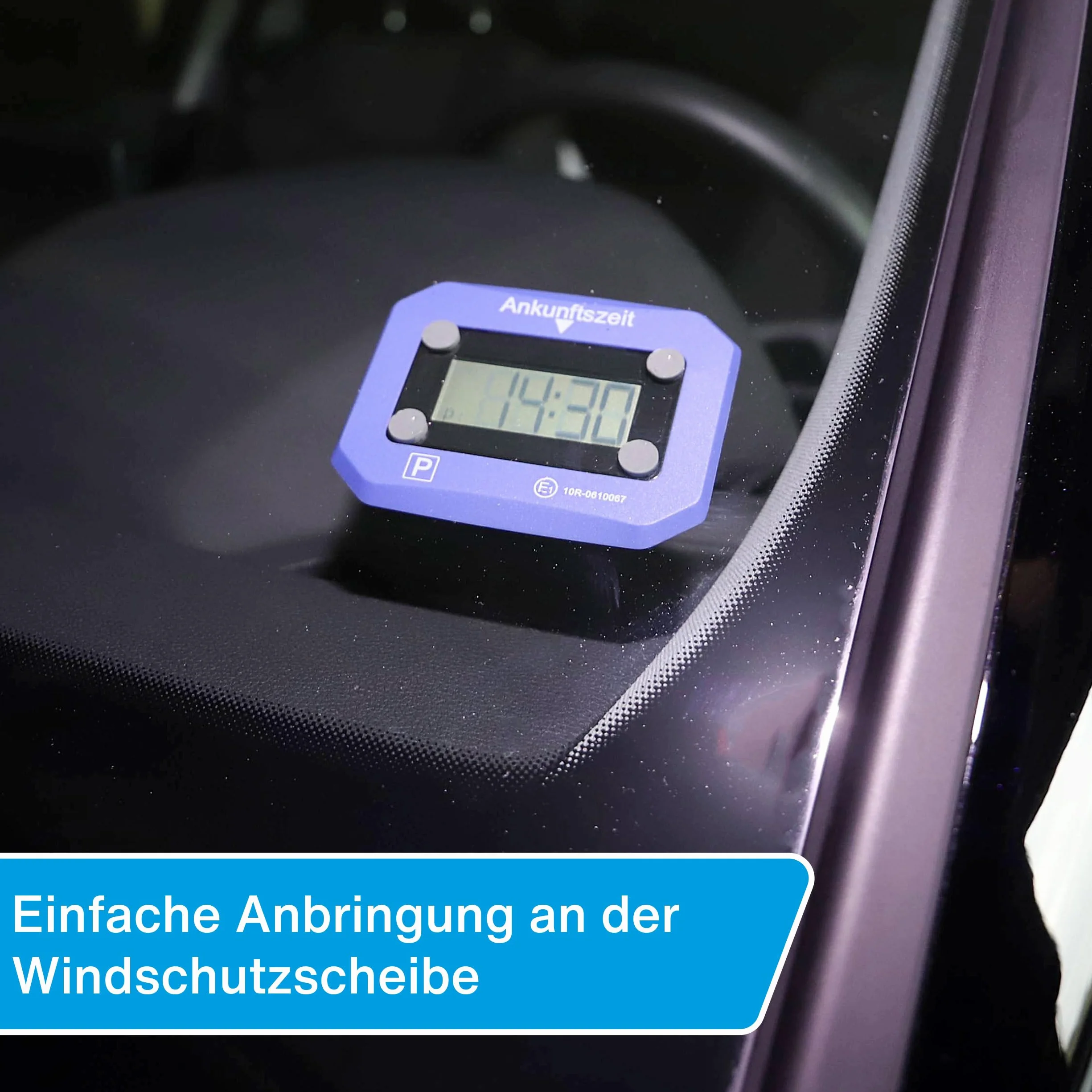 cartrend Cyfrowy zegar parkingowy do samochodu, elektroniczna tarcza parkingowa z dopuszczeniem KBA (kod typu pojazdu), automatyczny czas przybycia, z wyświetlaczem, niezawodny, łącznie z baterią i