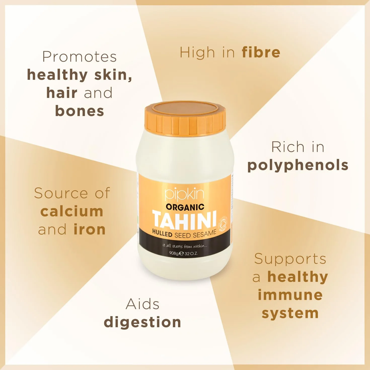 Pipkin 100% Bio-Tahinipaste 908g - Geröstete und gepresste äthiopische Sesamsamen - alles natürlich, koscher, vegan, nicht genmanipuliert