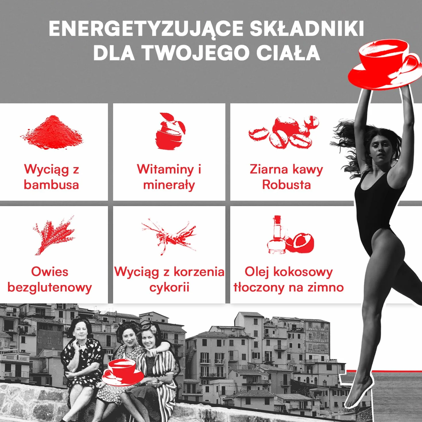 Sustained Energy Boost (11 porcji) - Kawa rozpuszczalna - Kawa Lion's Mane z witaminami i minerałami - Superfood Cappuccino firmy Superitalia - Oficjalny partner Hyrox - Made in Italy