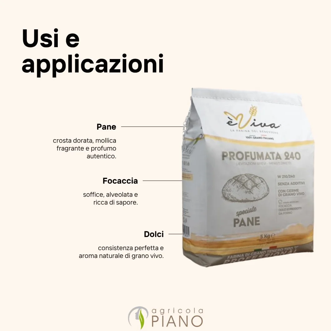 Agricola Piano Profumata 240 Mąka pszenna Typ 750 kg 5-100% naturalna włoska mąka bez dodatków