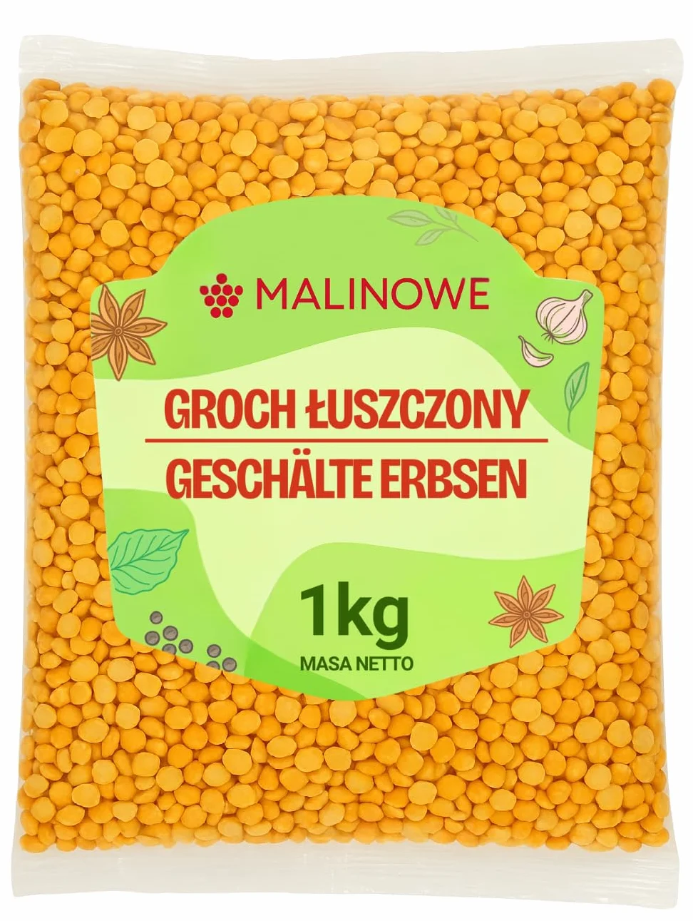 Malinowe GROCH ŁUSKANY POŁÓWKI 1kg Groch Łuszczony Jakość Premium