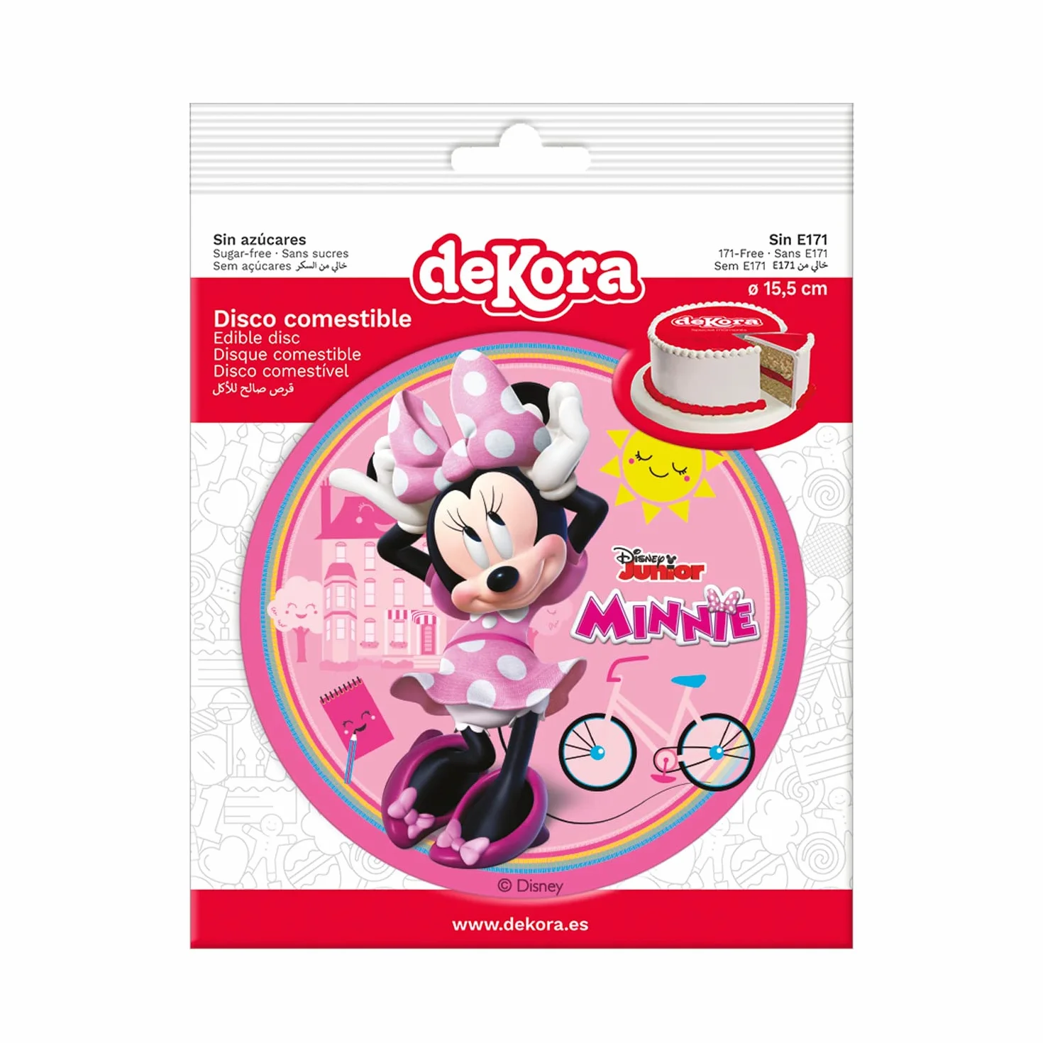 dekora - Wachlarz na tort Myszka Minnie bez cukru 15,5 cm jadalny - papier jadalny - Disney - bezglutenowy (231389)