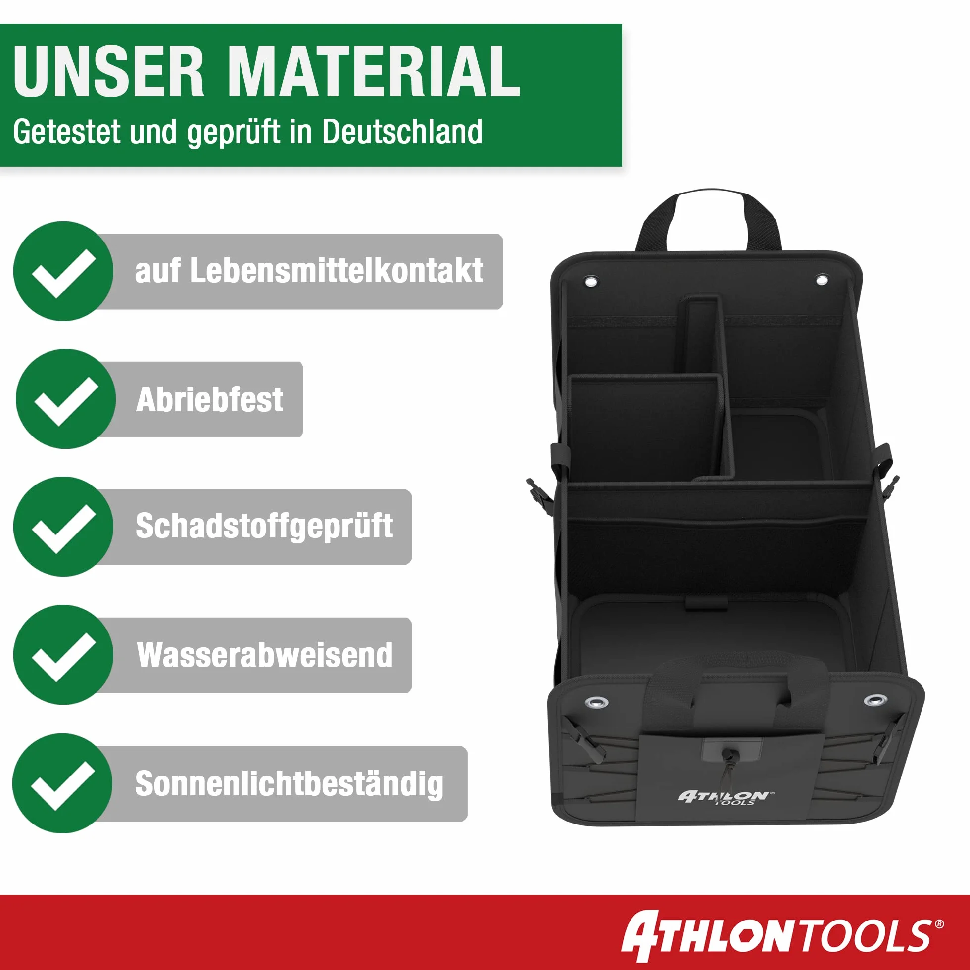 ATHLON TOOLS Torba do bagażnika premium z pokrywą – 60 litrów XXL organizer do bagażnika – bardzo stabilne i wodoodporne półki – z antypoślizgowym rzepem