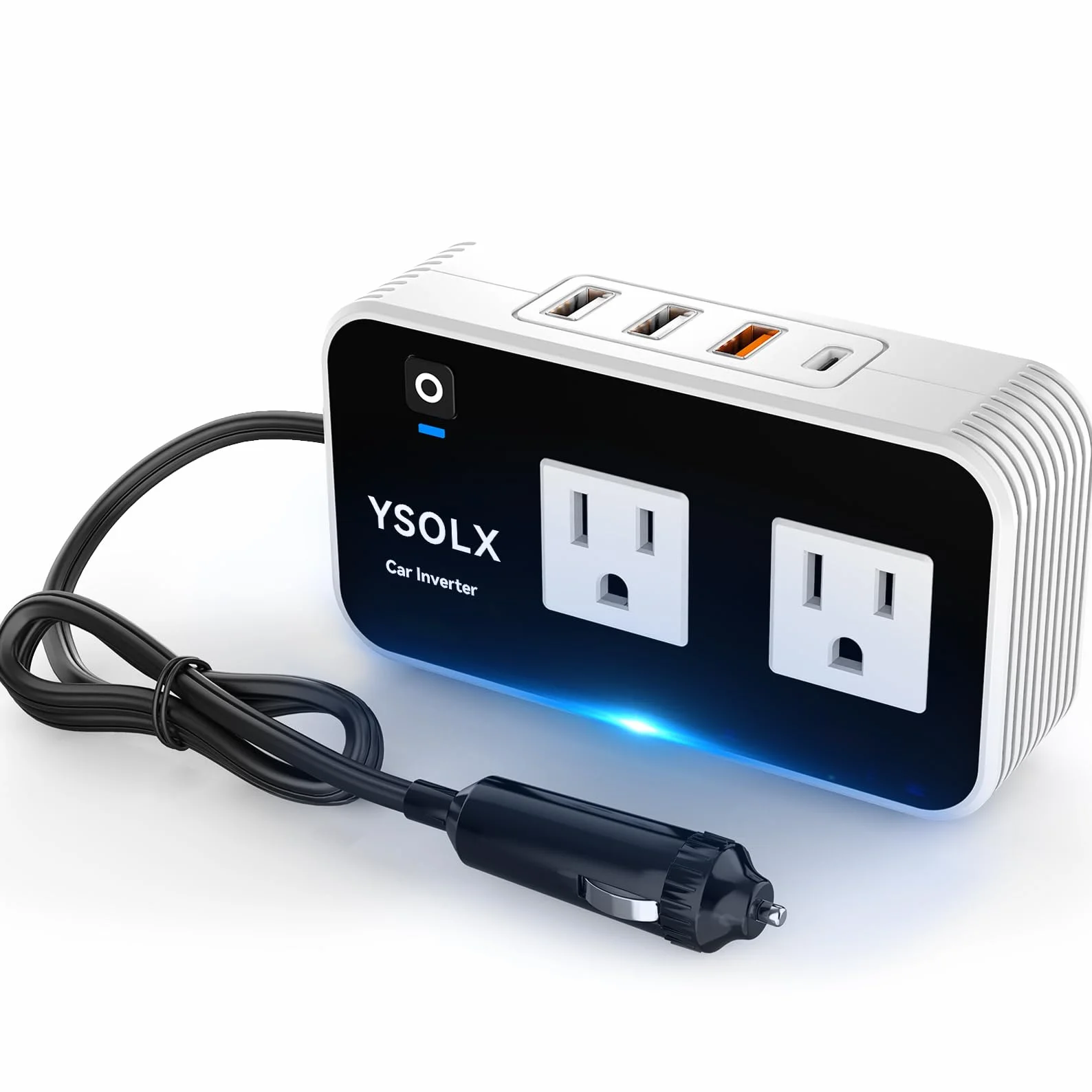 YSOLX 200 W falownik samochodowy DC 12 V na 110 V konwerter do szybkiej ładowarki samochodowej z gniazdkiem elektrycznym USB-C (18 W), USB-C (20 W) 2 x 2,4 A USB, gniazdo sieciowe
