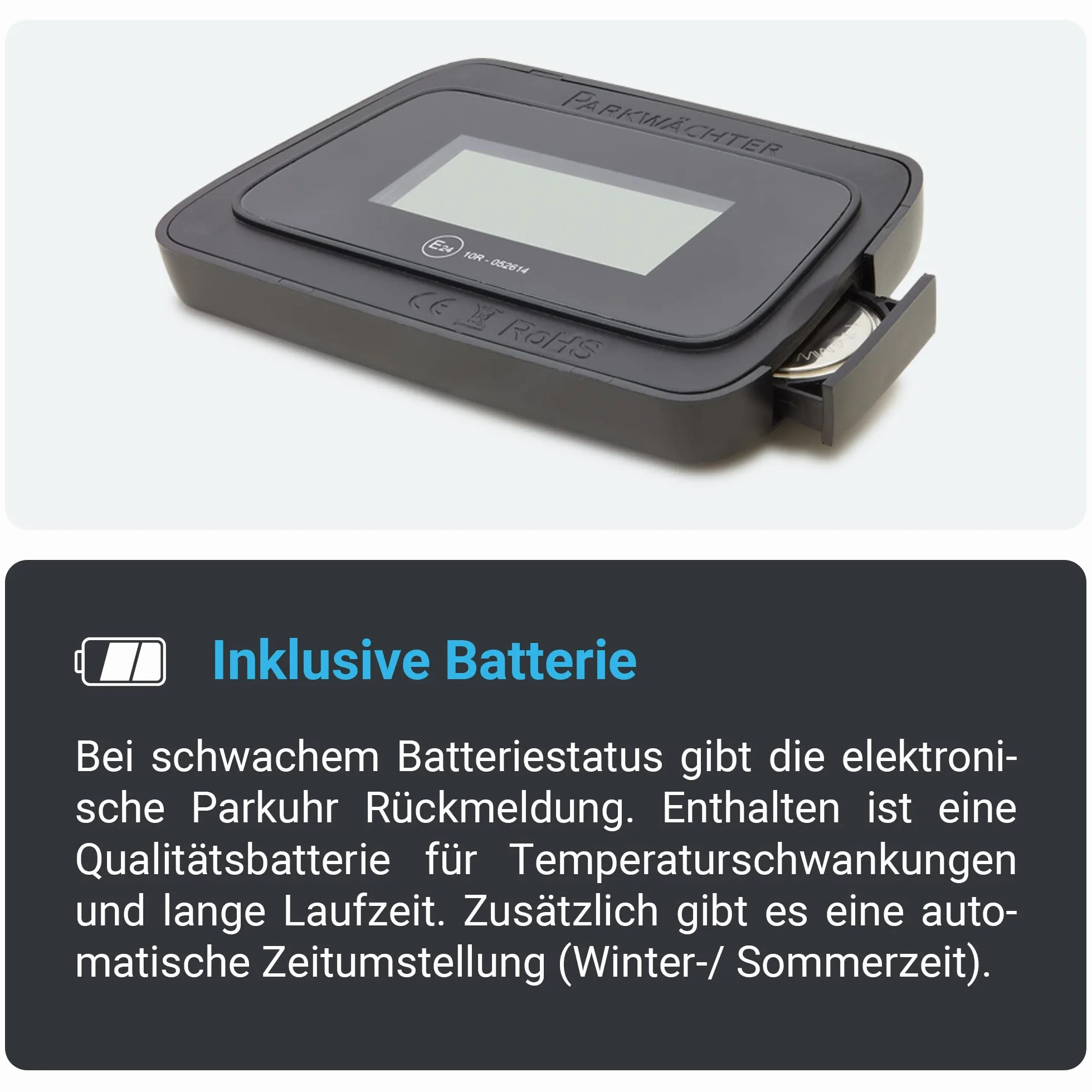 Parkwächter v0 Elektroniczna tarcza parkingowa z dopuszczeniem do ruchu drogowego – automatyczny zegar parkingowy zgodnie z niemieckim prawem o ruchu drogowym – kolor niebieski – 111 x 72 x 25 mm