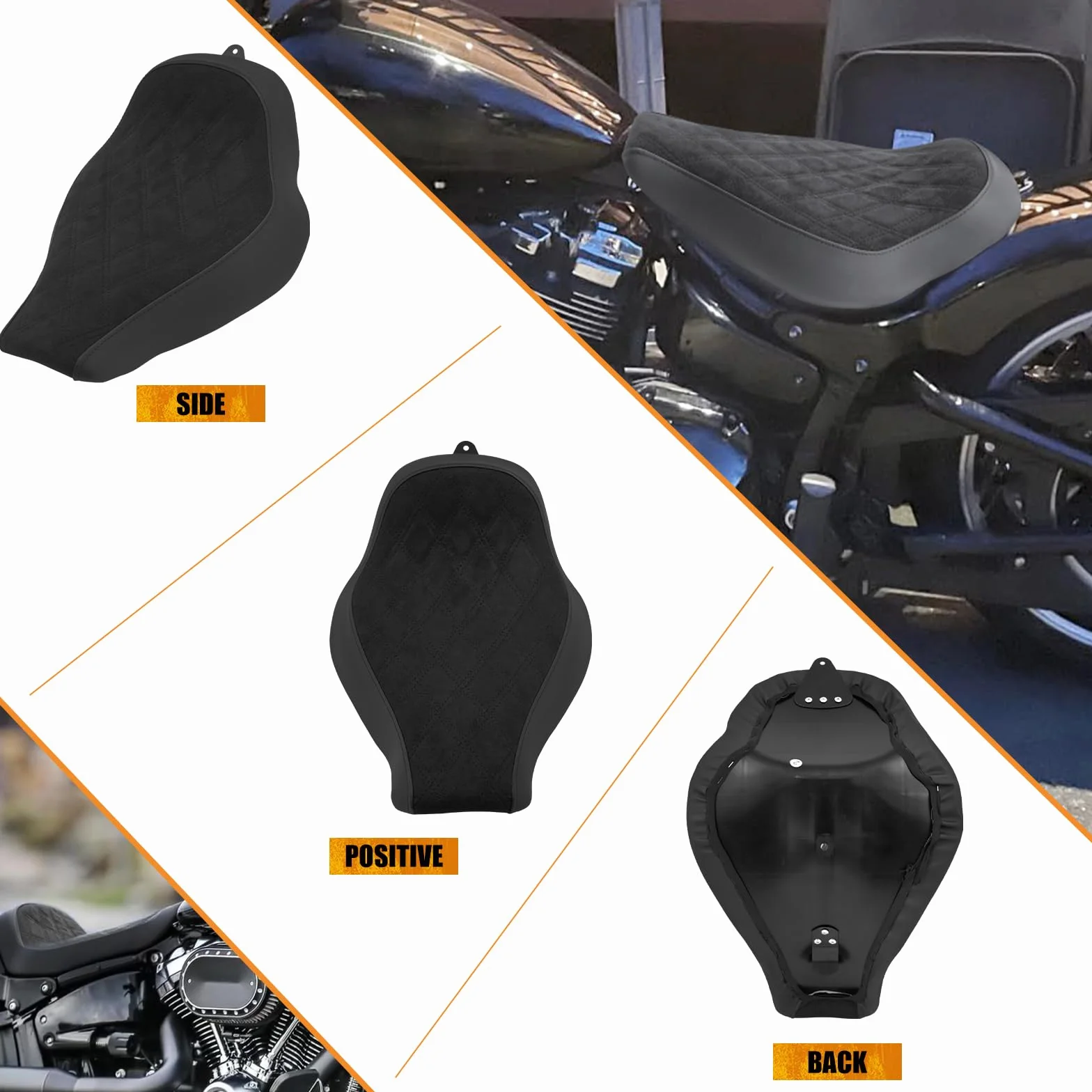 Fotel motocyklowy, kierowca, solo, poduszka na siodełko, pasuje do Harley Softail 114 107 Breakout Fatboy 2018-2024 FXBR FLFBS czarne szwy
