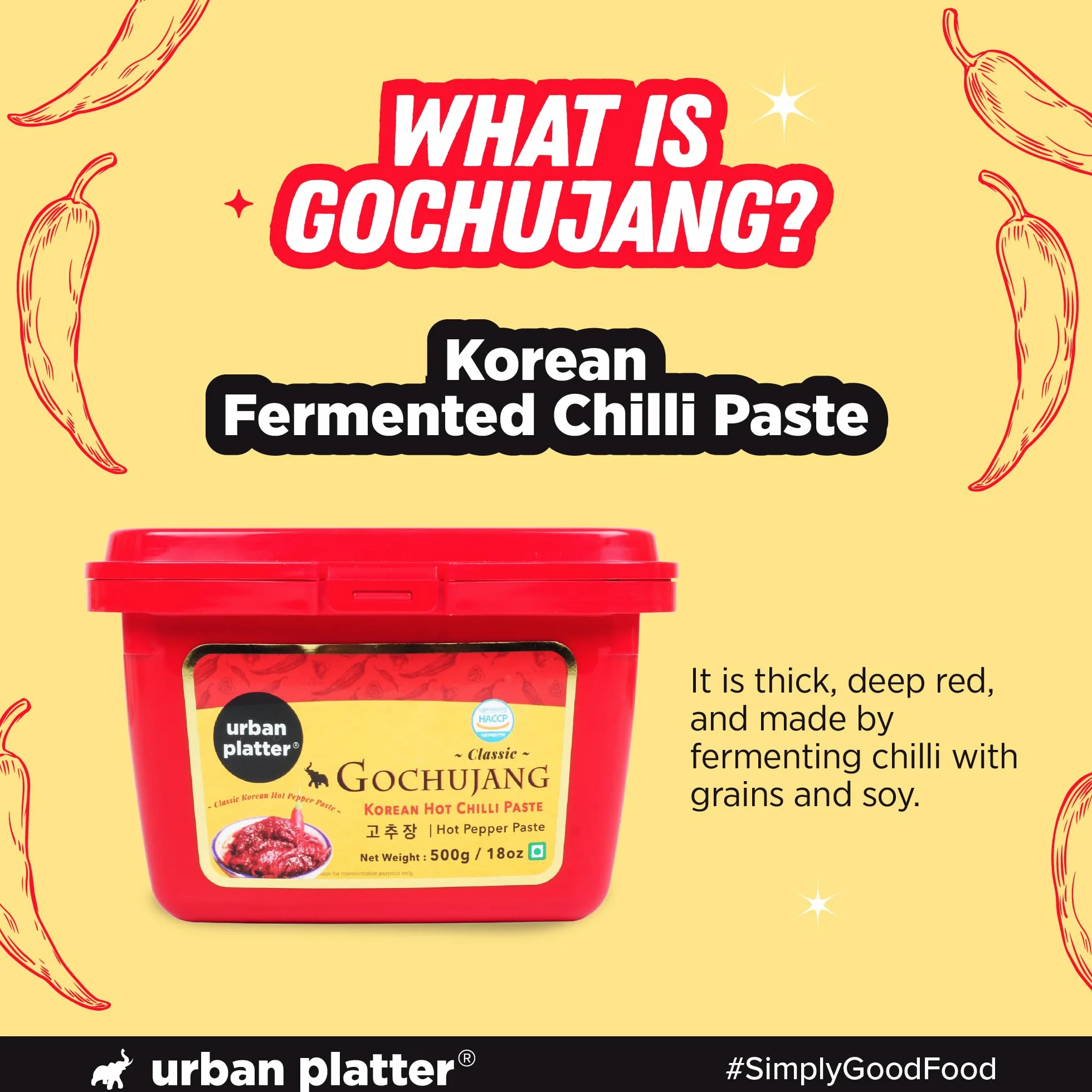 Urban Platter Koreańska pasta Gochujang 500 g (fermentowana pasta chili | pikantno-słodkie umami | na bazie roślin | do Bibimbap i Tteokbokki)