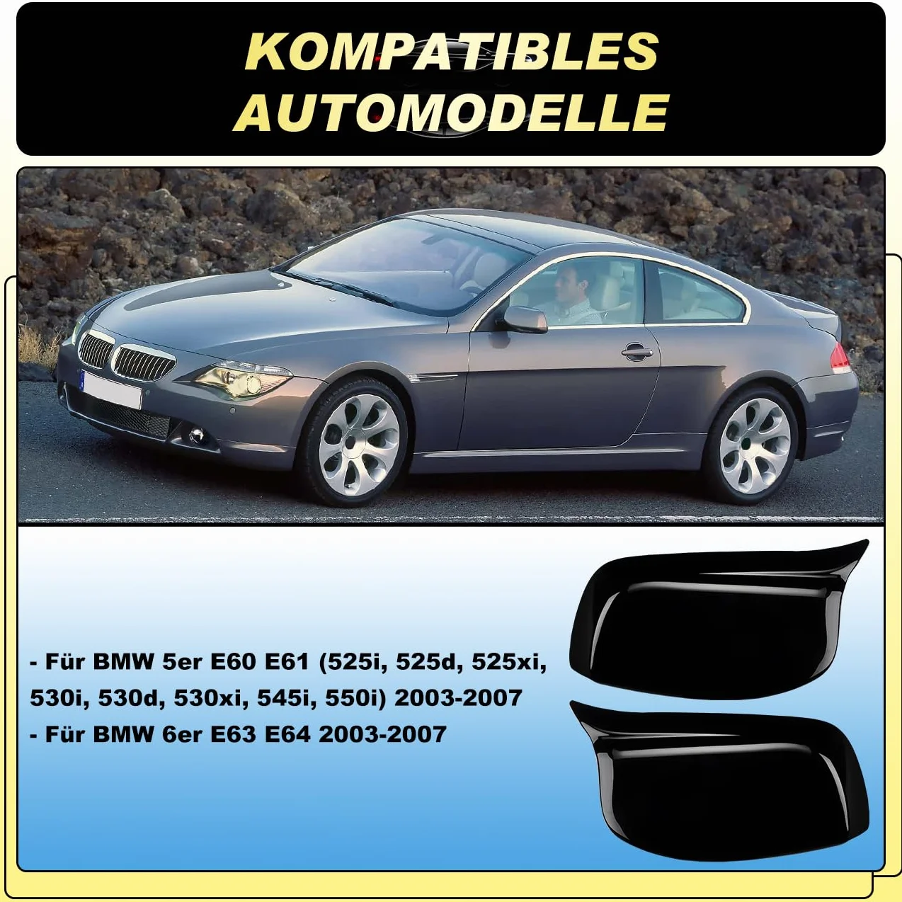 GEARMONSTER Osłona lusterka zewnętrznego BMW seria 5 E60 E61 błyszcząca czerń