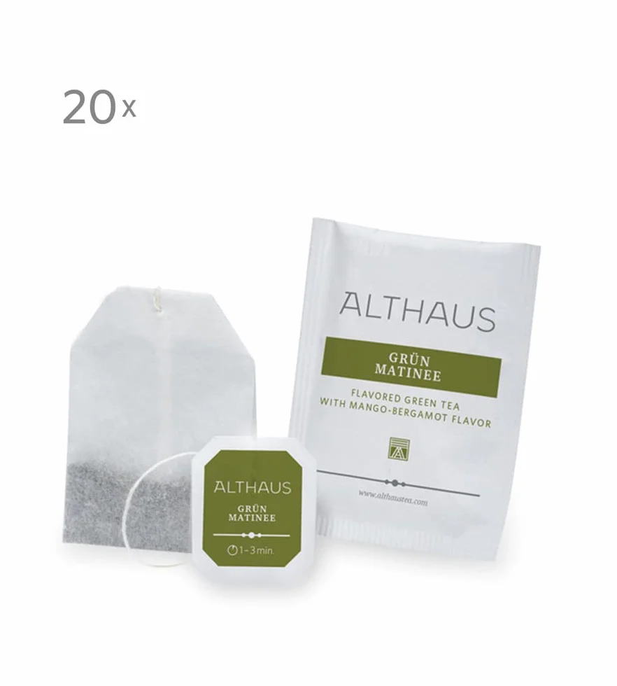 Althaus Zestaw Deli Grün Matinee 20 x 1,75 g - Grüner Tee im Klassischen Teeaufgussbeutel