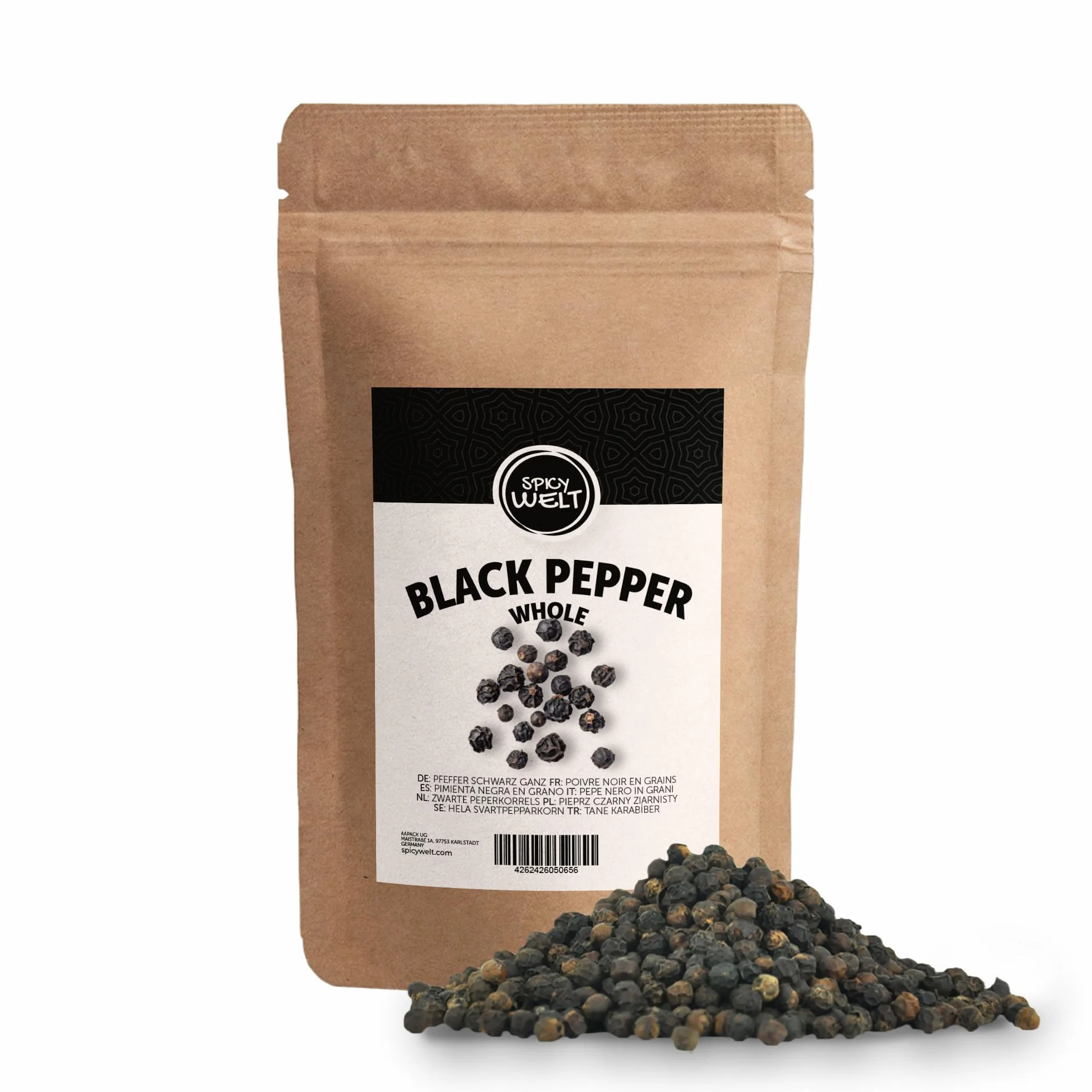Spicy Welt Pieprz Czarny Ziarnisty (250g) – Całe Ziarna Pieprzu do Rosołu, Barszczu, Pierogów, Sosów, Ryb i Drobiu | Wyrazisty, Ostry, Aromatyczny | 100% Naturalny, Bez Dodatków