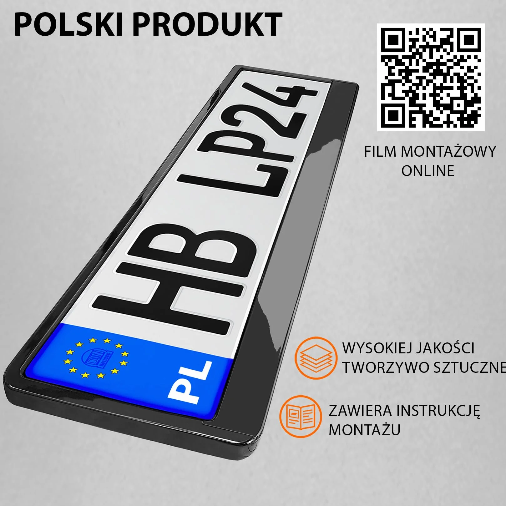 2x Uchwyt tablicy rejestracyjnej - trwały i bezpieczny - 8 śrub - czarny połysk - 520x110 mm - Ramka do tablic rejestracyjnych - pasuje do każdego samochodu - dla polskich tablic PL - uniwersalny