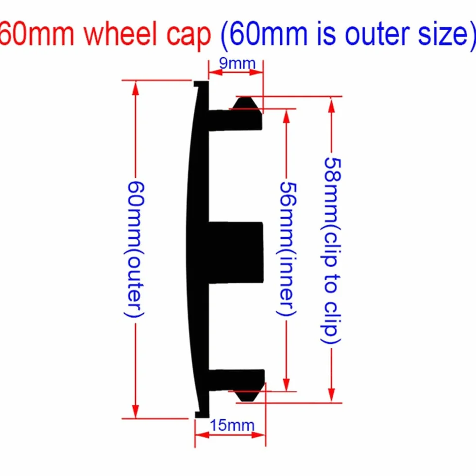 GÉNERIC 4 sztuki kołpaków samochodowych, do ABT 56 mm, 60 mm, 65 mm, 68 mm, dekielki do felg, akcesoria, 60 mm, czarna nasadka 1