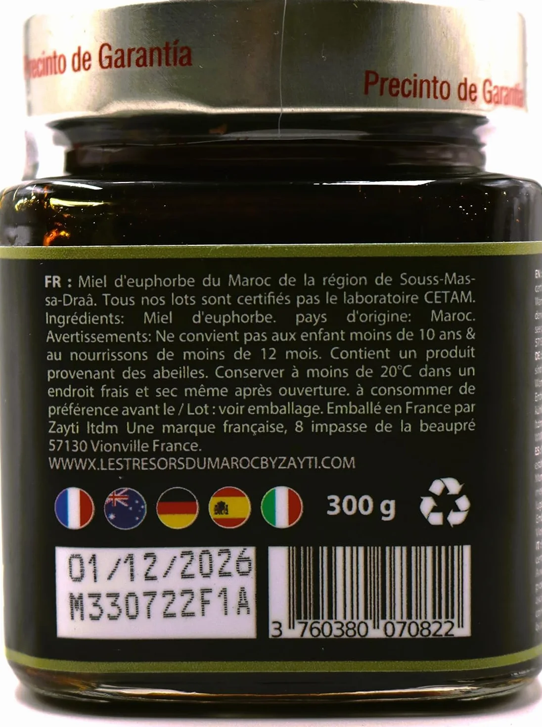 100% naturalny marokański miód wilczomlecz, zbierany w regionie Souss Massa Draa, rzadki i wyjątkowy miód 300g słoik