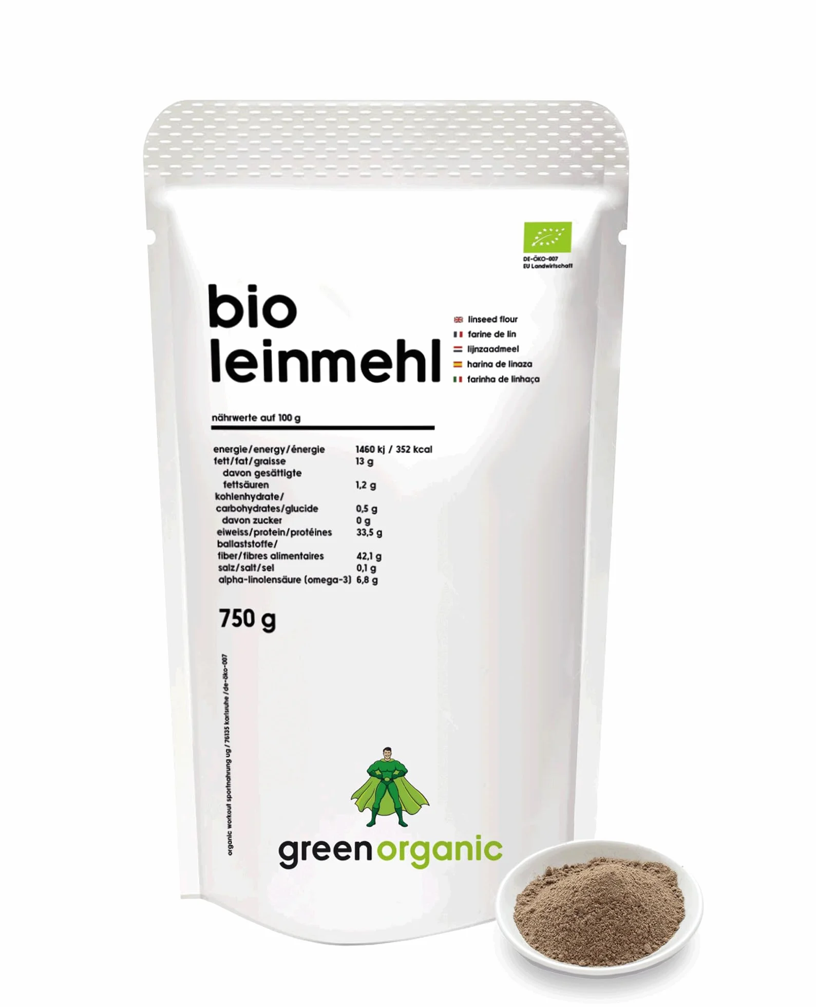 Bio Premium mąka lniana – niskowęglowodanowa, bezglutenowa, wegańska, odolejowana, bogata w białko, błonnik, przystosowana do diety, białko roślinne, paleo, uczciwa i trwała, 750 g