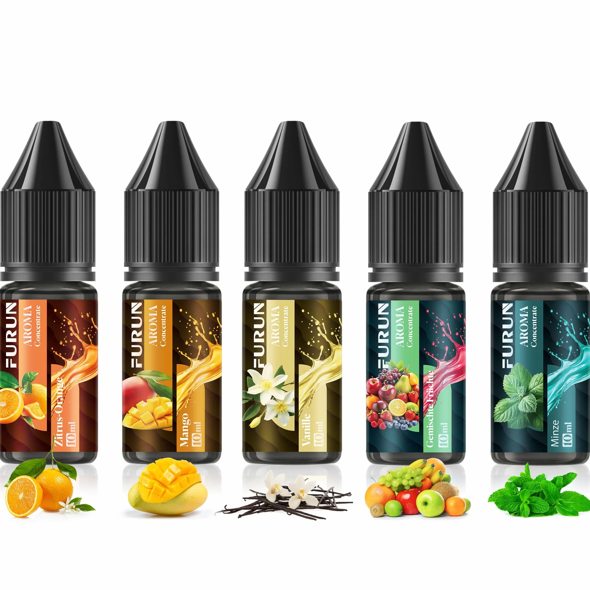 Koncentrat Aromatu 5x10ml - Wysokie Stężenie, do Gotowania i Pieczenia (Owoce Mieszane, Mięta, Cytrus Pomarańcza, Wanilia, Mango)