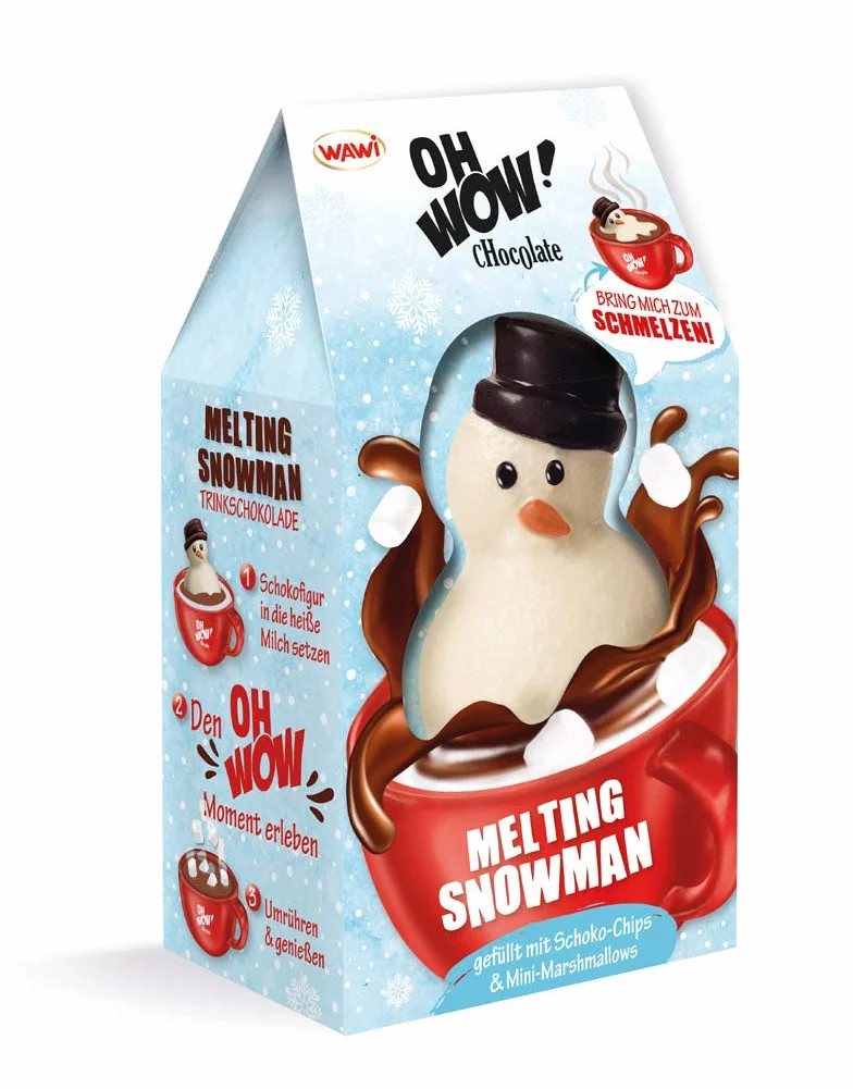 Wawi Oh Wow Topiący się bałwanek czekoladowy wypełniony chipsami czekoladowymi z mlekiem i mini marszmalokami 75 g x 4