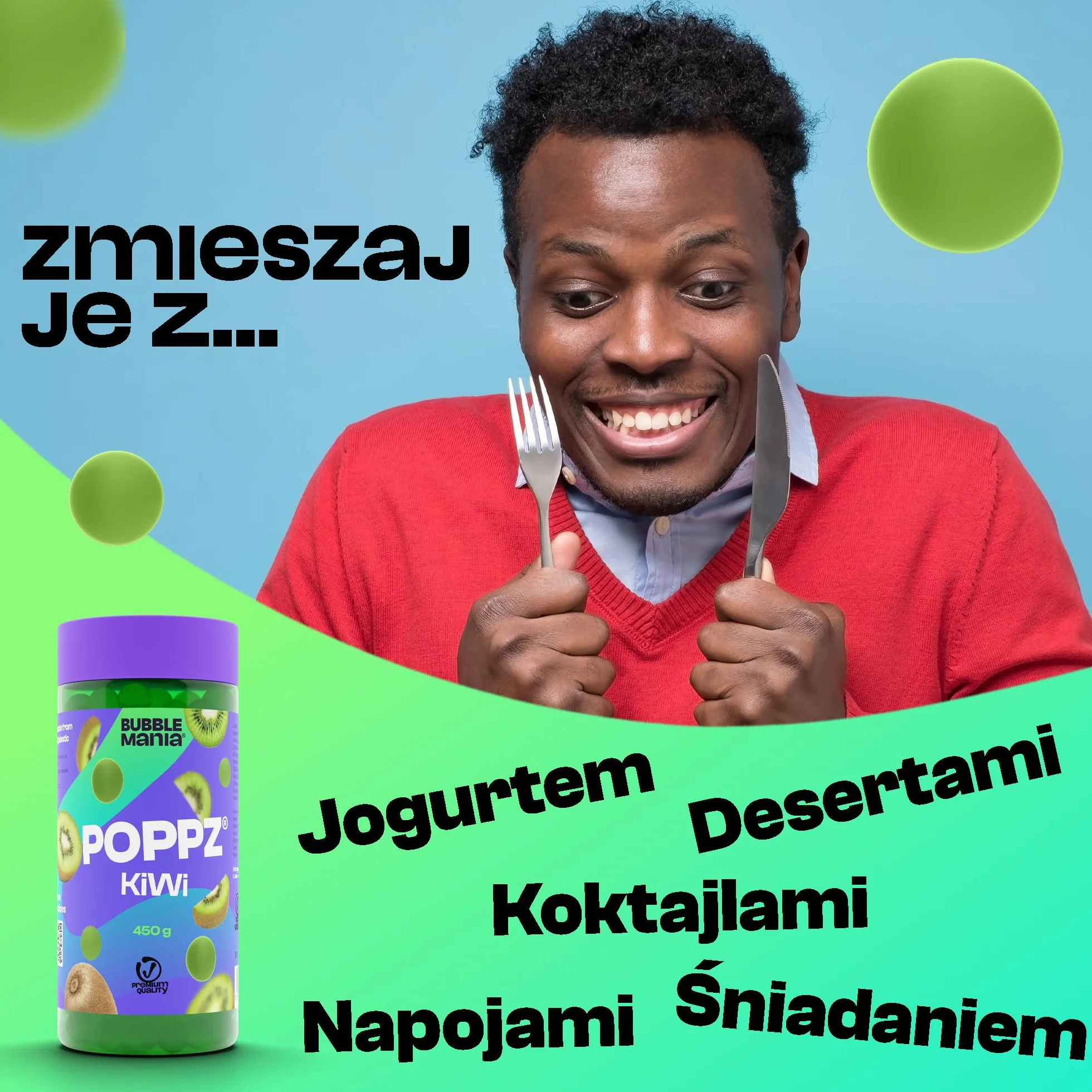 Bubble Mania Popping Boba Perły Owocowe Kiwi Kulki Tapioki 450g do Bubble Tea