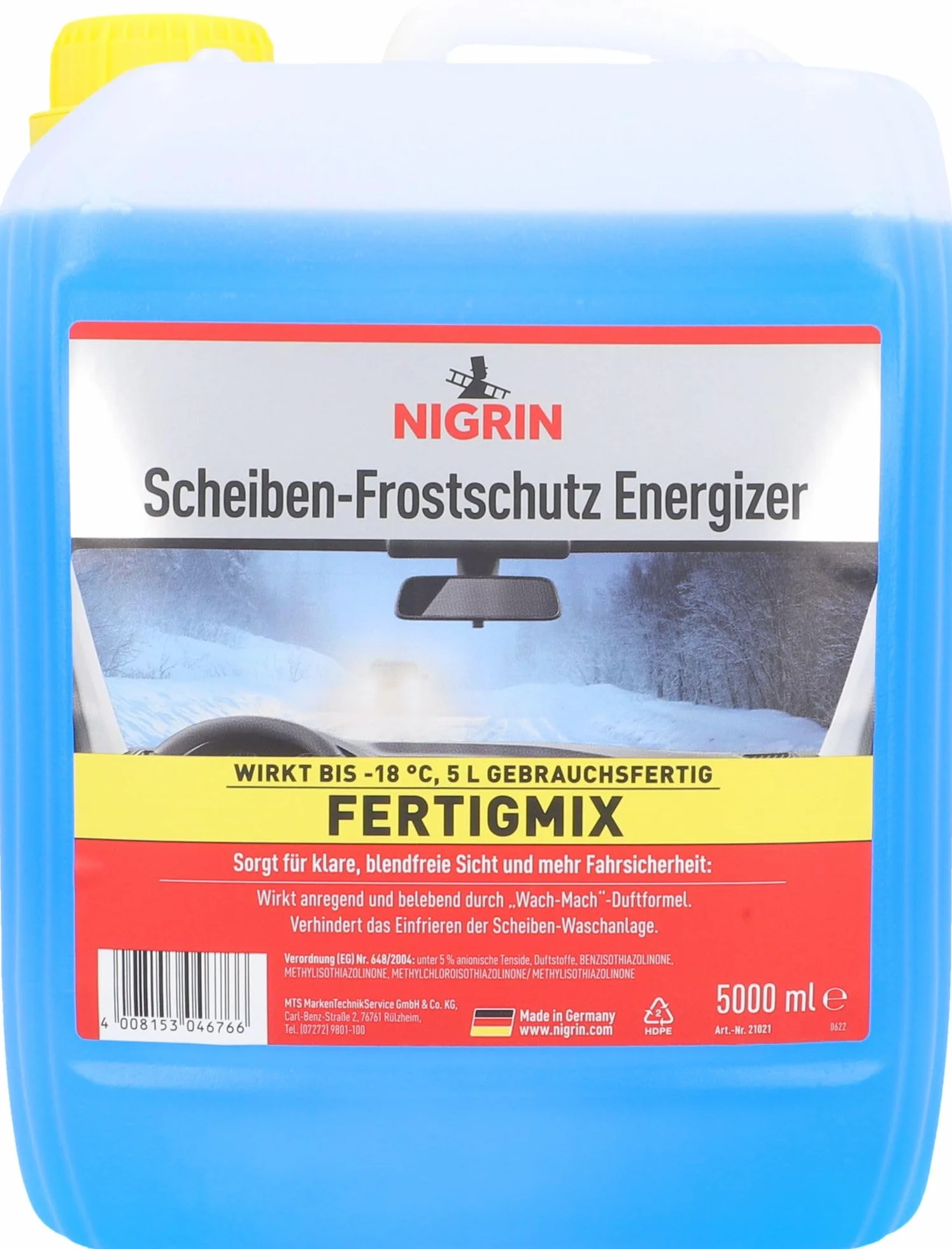 NIGRIN Szyba przeciwzamarzająca ENERGIZER Ready-Mix -18°, szybko działająca, bez smug i zapobiega ponownemu zamarzaniu, niebieska, 5 litrów