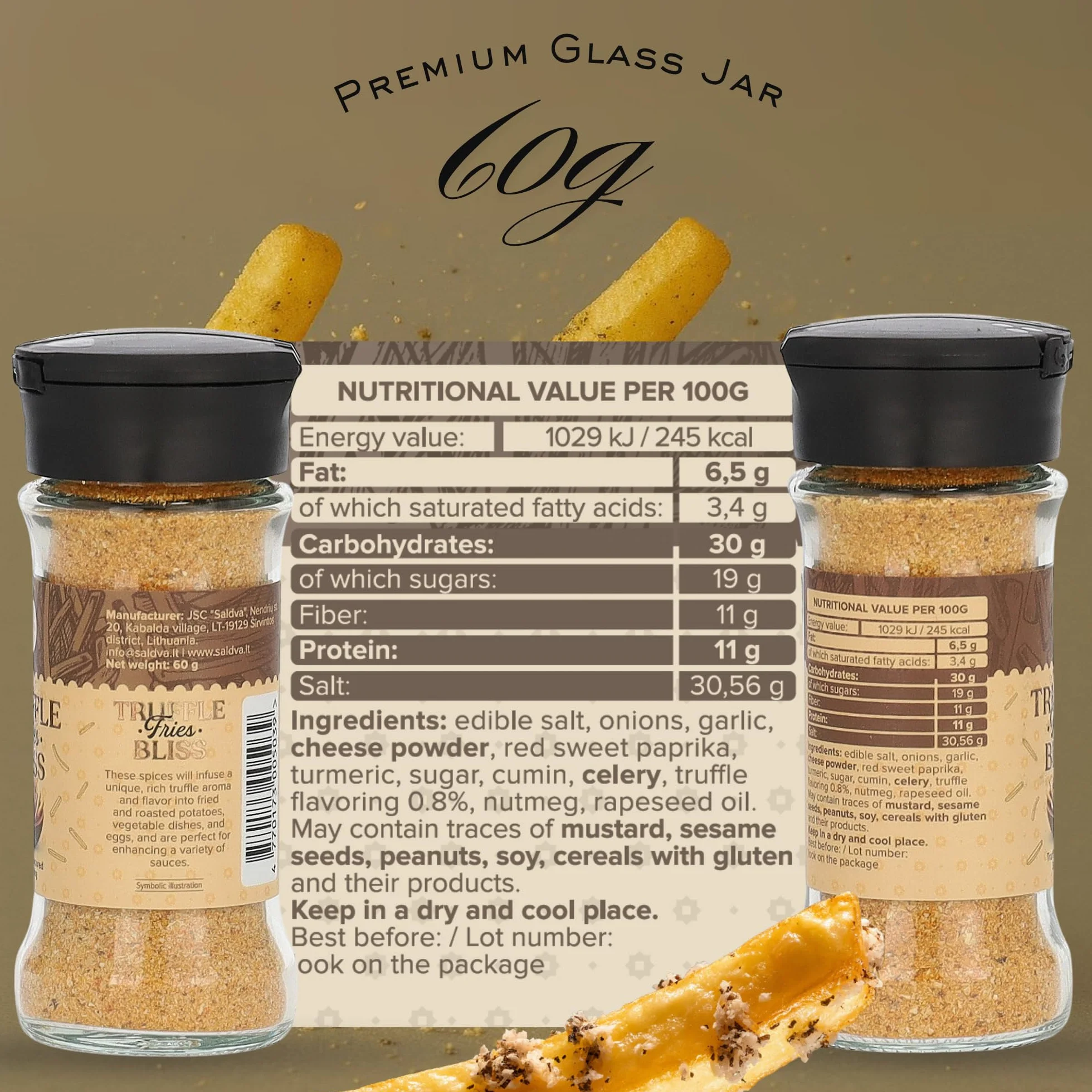 Truffle Fries Bliss – Premium przyprawa o smaku trufli – Stworzona do frytek gourmet i słonych potraw – Szklany słoik (60 g)