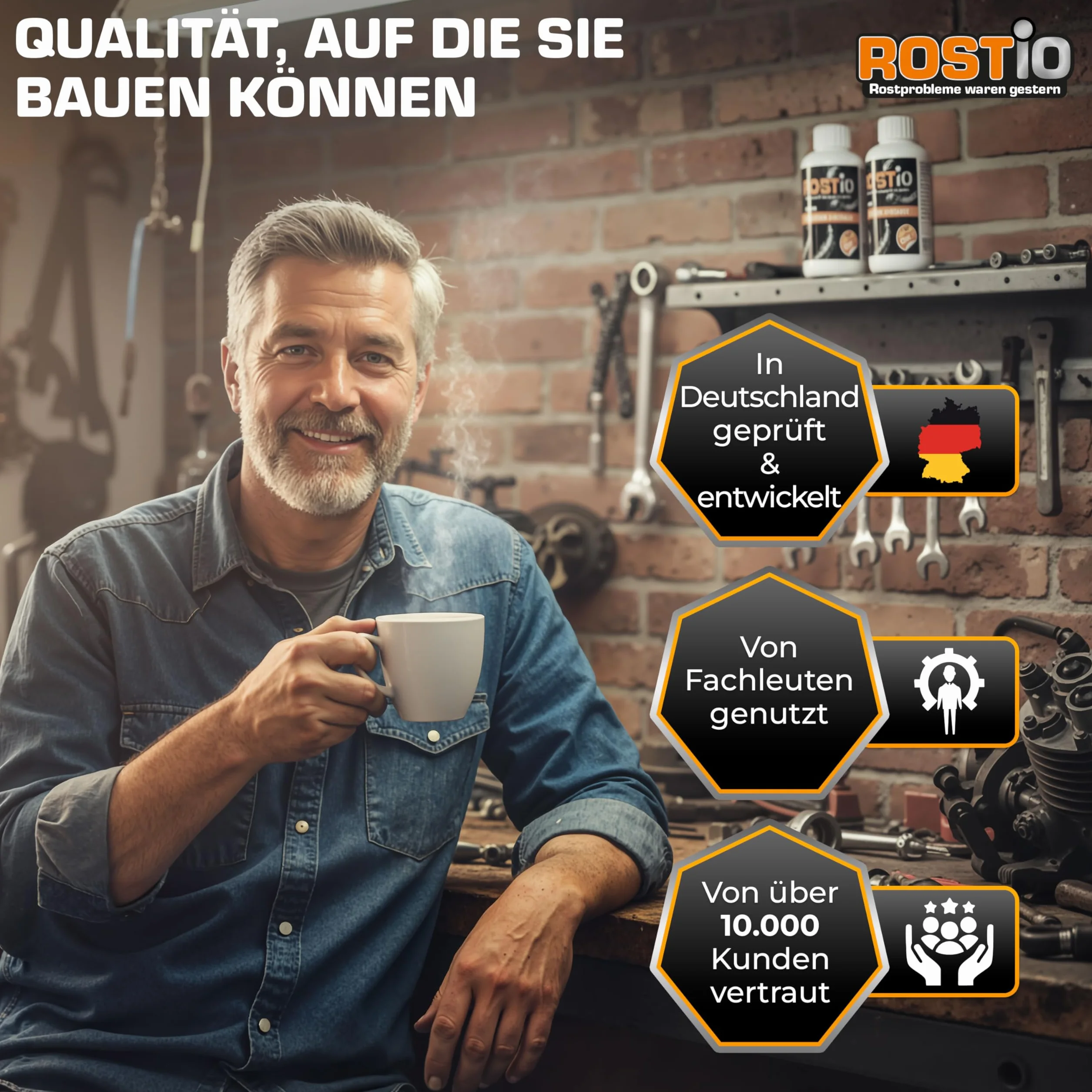 Rostio Odrdzewiacz 100 ml – środek do usuwania rdzy z pędzlem – konwerter rdzy i podkład – do samochodu, stali i żelaza – bez zmywania – nadaje się do lakierowania po 6-8 h – wydajna do 2 m²