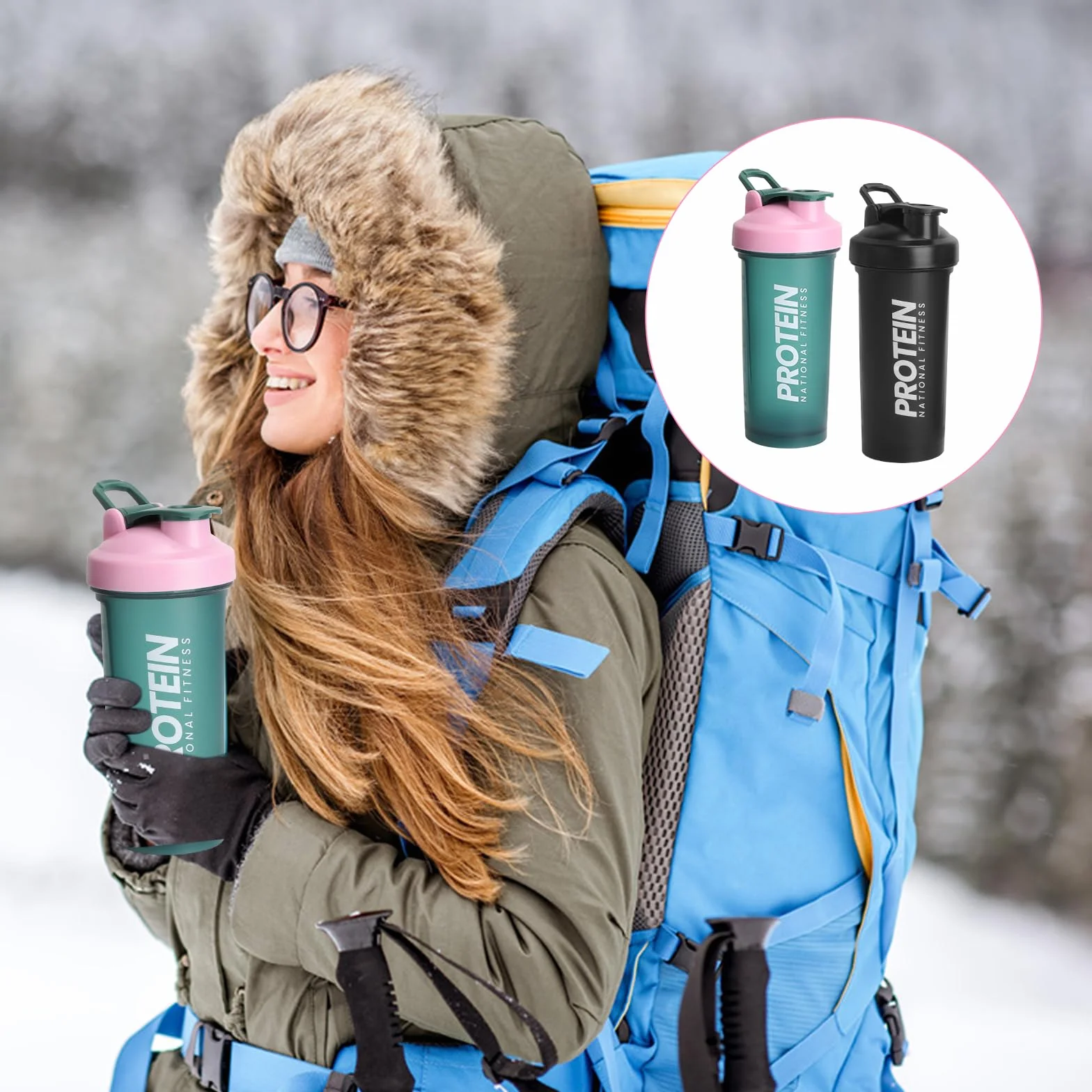 2 SZT. Shaker do białka 700 ML z kulką, wyświetlacz ml, bezpieczny przed wyciekaniem shaker do białka do siłowni, butelka fitness, shaker do białka do mieszania kremowego proszku białkowego Whey, D