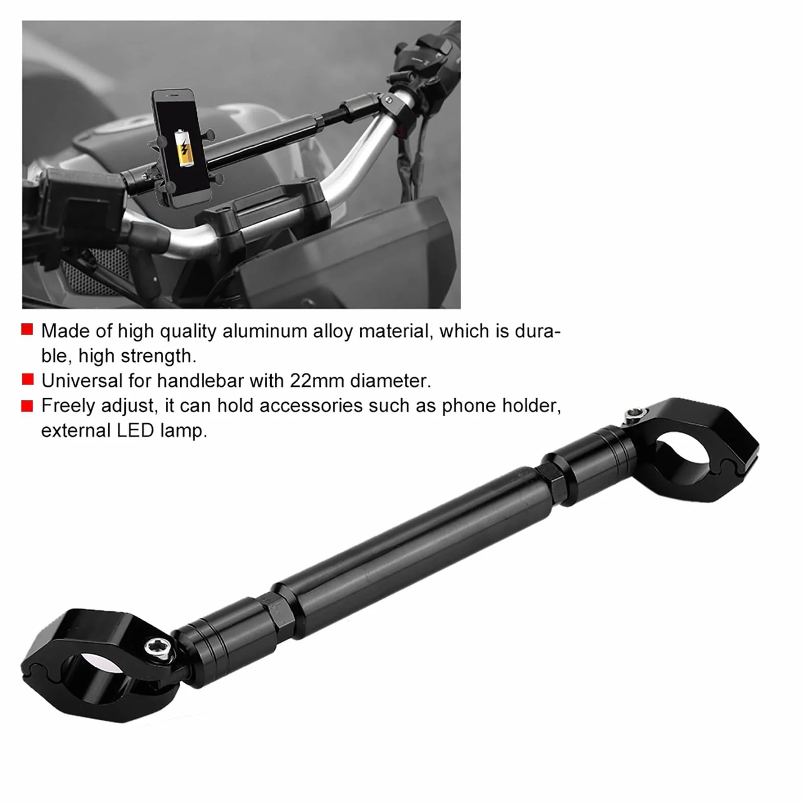 Ejoyous Motocyklowa Poprzeczka, Motocyklowa Bilans Bilansowy Wykonany z Stopu Aluminium Universal dla Kierownicy 22 Mm z Wspornikiem, dla Akcesoriów, Takich Jak Lampa LED Uchwytu (BLACK)