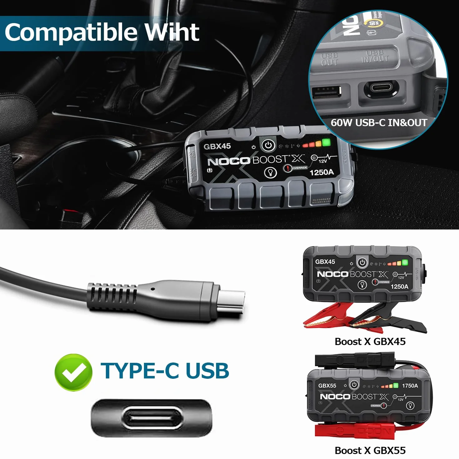TAIFU 65 W USB C UltraSafe litowy zasilacz rozruchowy NOCO Boost X GBC011 GBX45 GBX55 1250A GBX75 1750A 2500A GBX155 4250A UltraSafe Przenośny Jump Starter Ładowarka