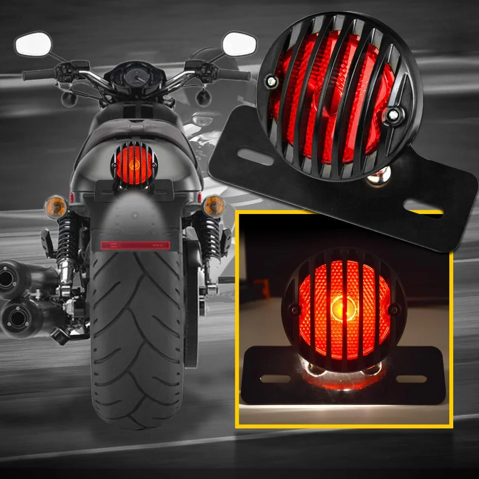 KATUR 1 szt. Motofans czarne okrągłe metalowe tylne światło hamowania motocykla do Harley Bobber Chopper Custom April IA Mana