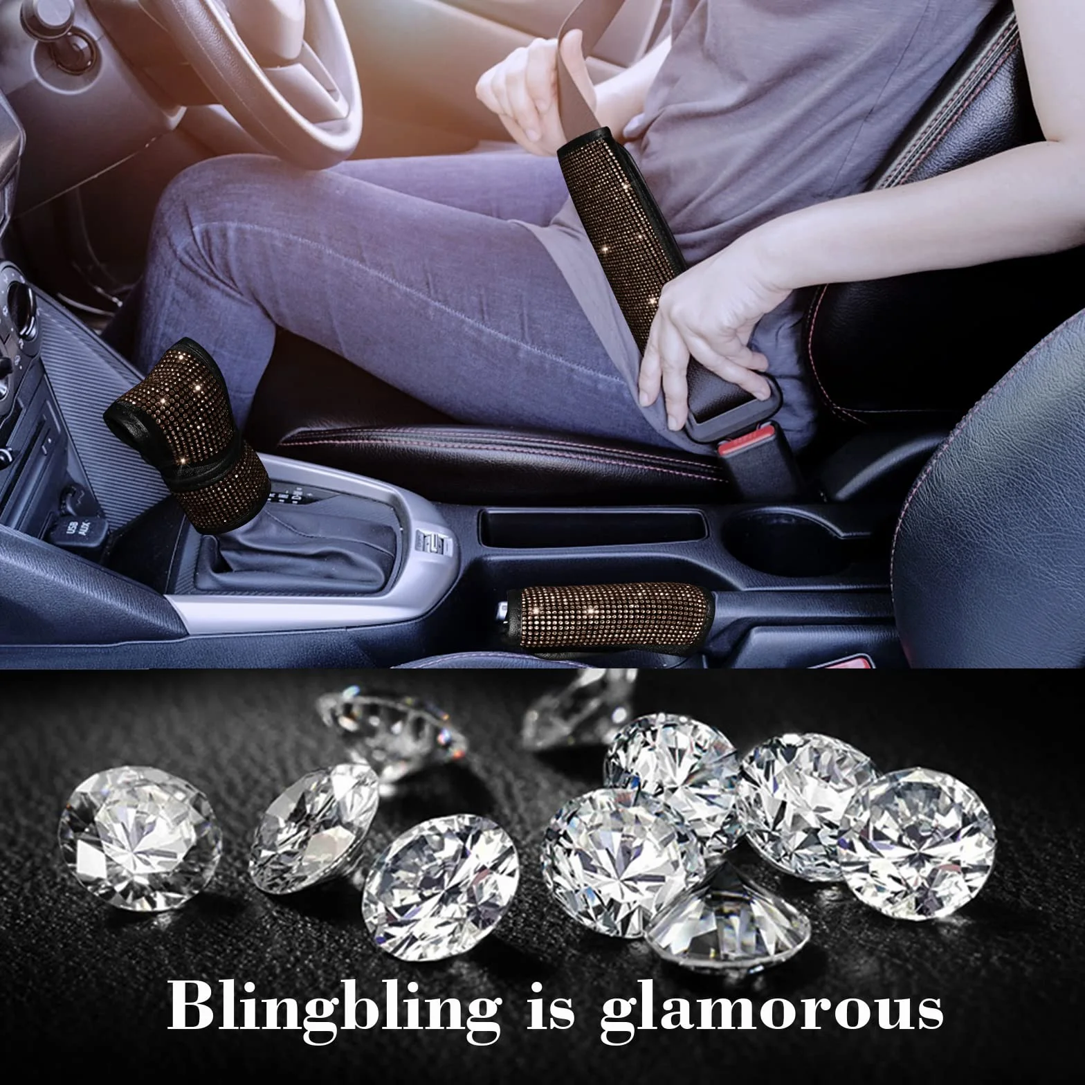 Bling zestaw akcesoriów samochodowych 38 cm, błyszcząca osłona na kierownicę, osłona konsoli środkowej ze strasu