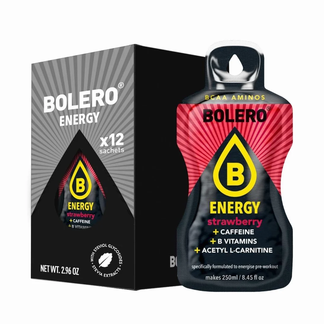 Bolero Energy Sugar-Free Powder Drink Vegan Gluten-Free Strawberry 12x7g