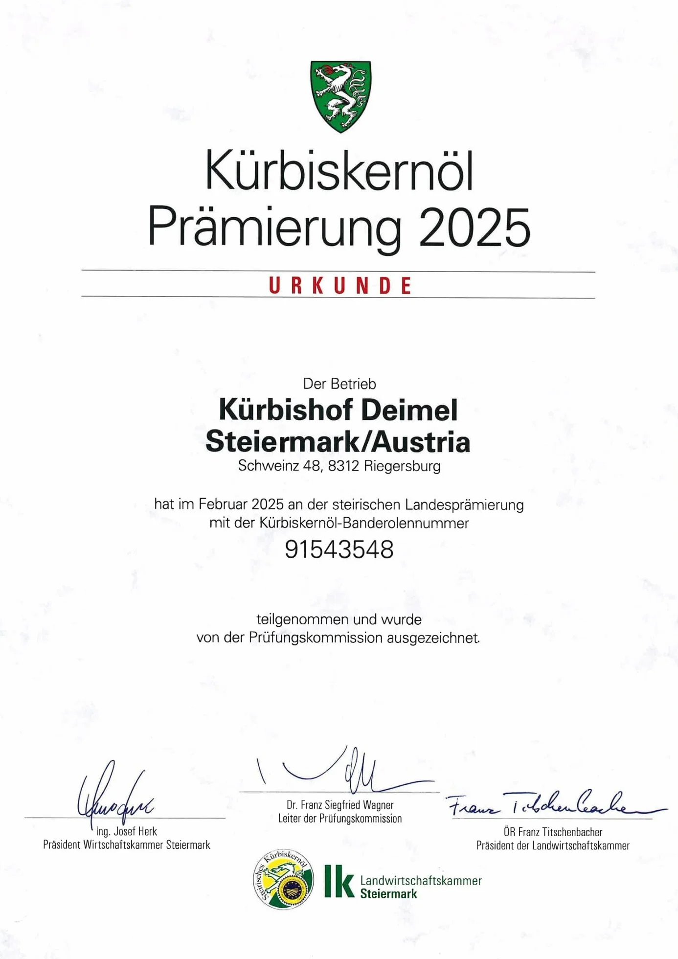 Kürbishof DEIMEL Steiermark/Austria - 500 ml Organiczny olej z pestek dyni styryjskiej z Austrii - Bezpośrednio od producenta - Nagradzany corocznie