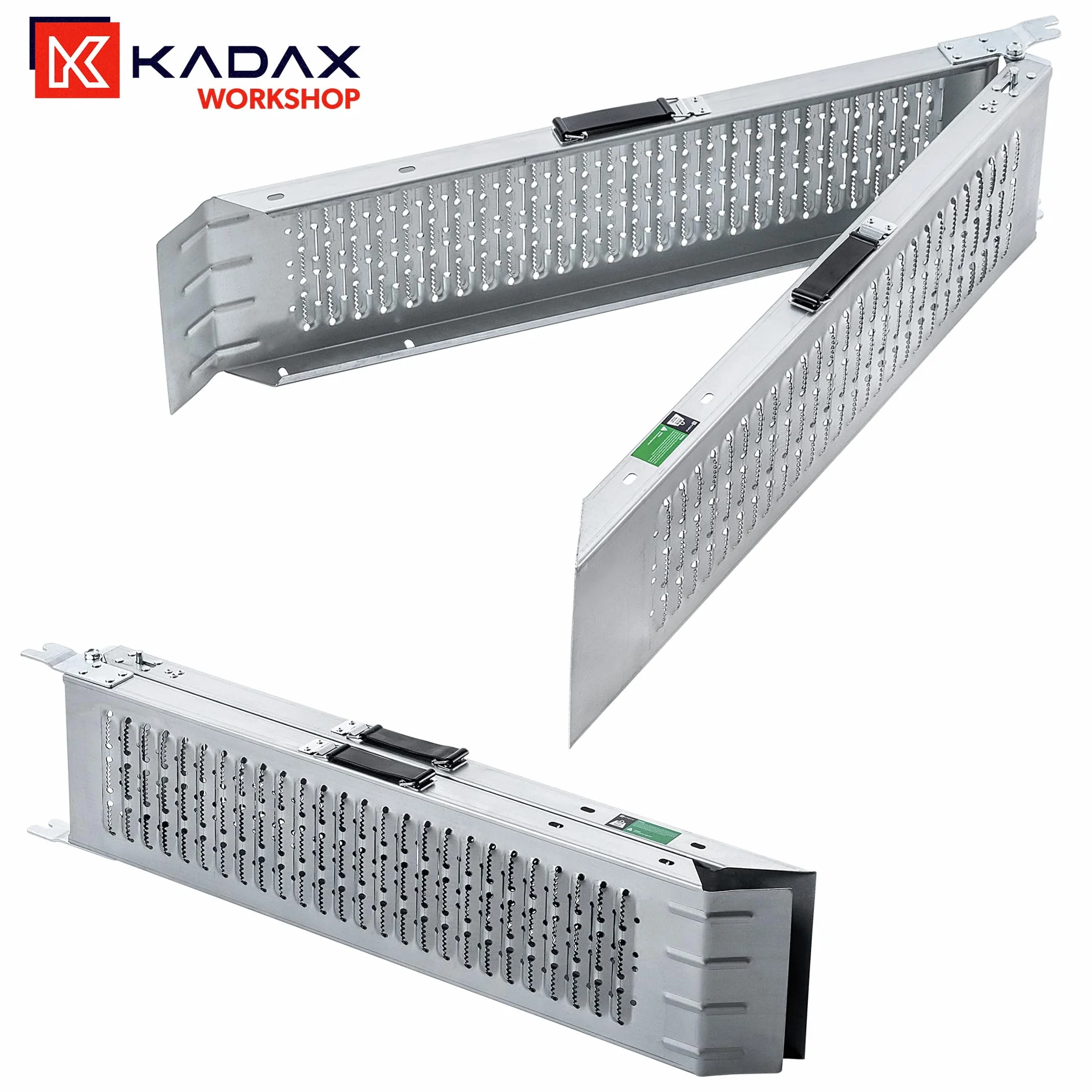 KADAX Zestaw 2 szt. ramp najazdowych składanych udźwig 400 kg, stalowa, stabilna konstrukcja, oszczędność miejsca po złożeniu, wygodny załadunek motocykla i sprzętu na przyczepę