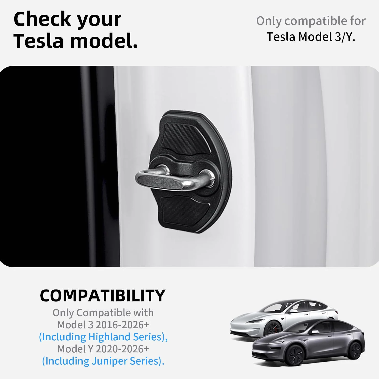 TPE amortyzator do drzwi Tesla Model 3/Y (2017-2025/2026) Akcesoria, w tym zamek do drzwi z serii Juniper & Highland, stal nierdzewna (4 sztuki, edycja Carbon)