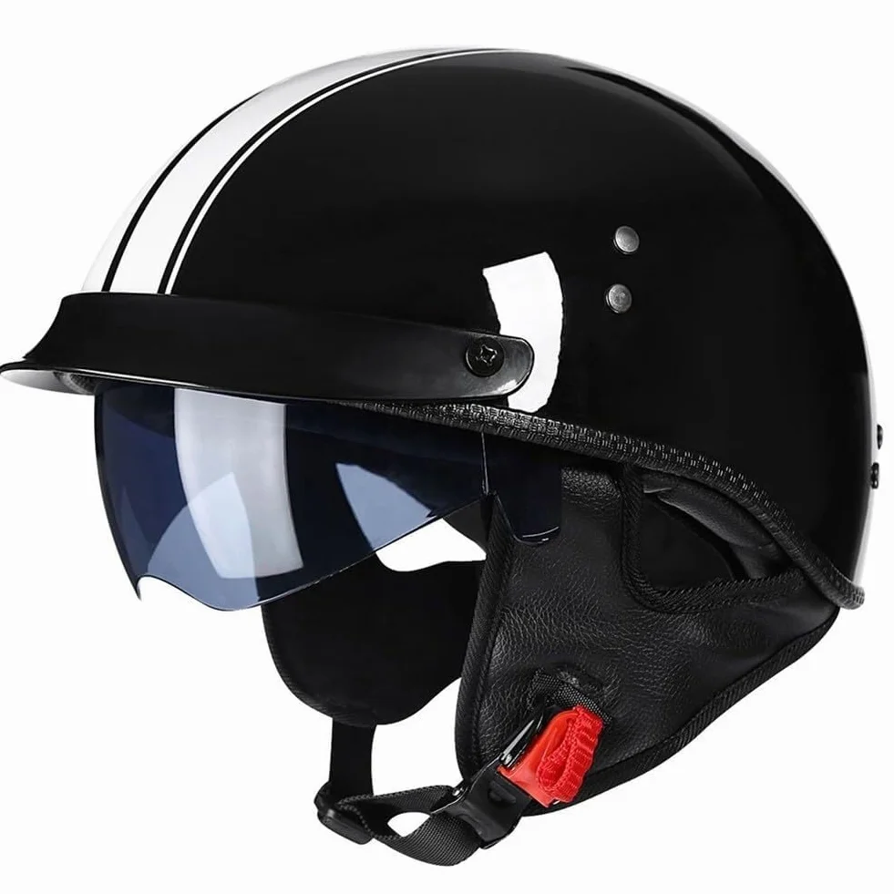 Kask motocyklowy typu half, zatwierdzony przez DOTECE, otwarty kask motocyklowy dla dorosłych z opuszczanymi soczewkami przeciwsłonecznymi, styl retro vintage