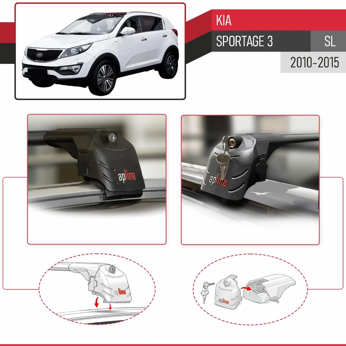 Aluminiowe poprzeczki dachowe Kia Sportage 3 (SL) 2010-2015 ACE-2 Czarny 2 szt.