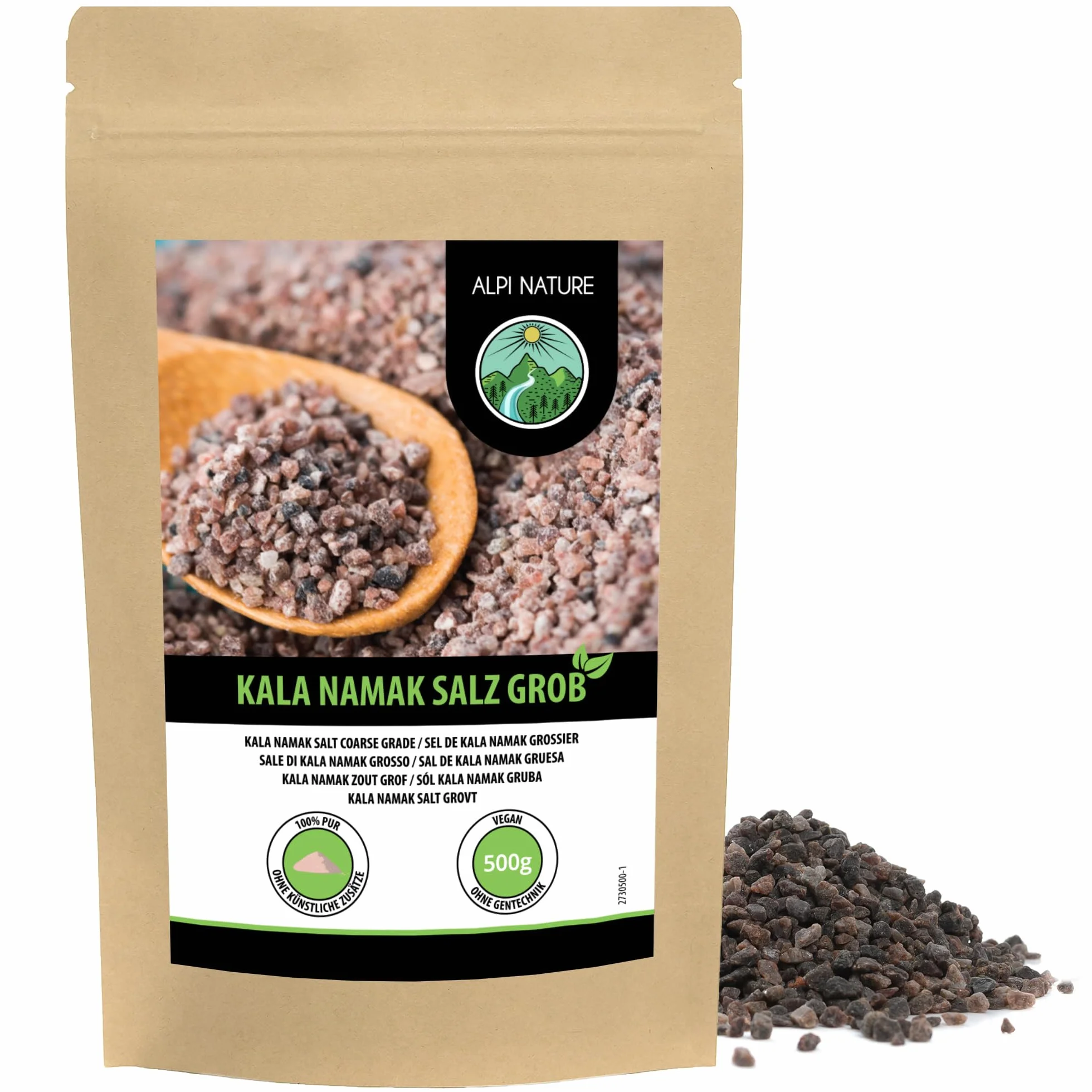 Alpi Nature Gruba Sól Kala Namak 500g, Naturalna Czarna Sól Kamienna Kala Namak Gruba