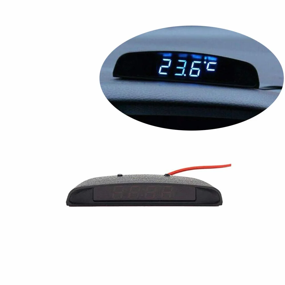 Riloer Samochodowy zegar cyfrowy, 4 w 1 12 V, zegar, data, termometr, monitor napięcia z wyświetlaczem LCD do wnętrza samochodu, niebieski