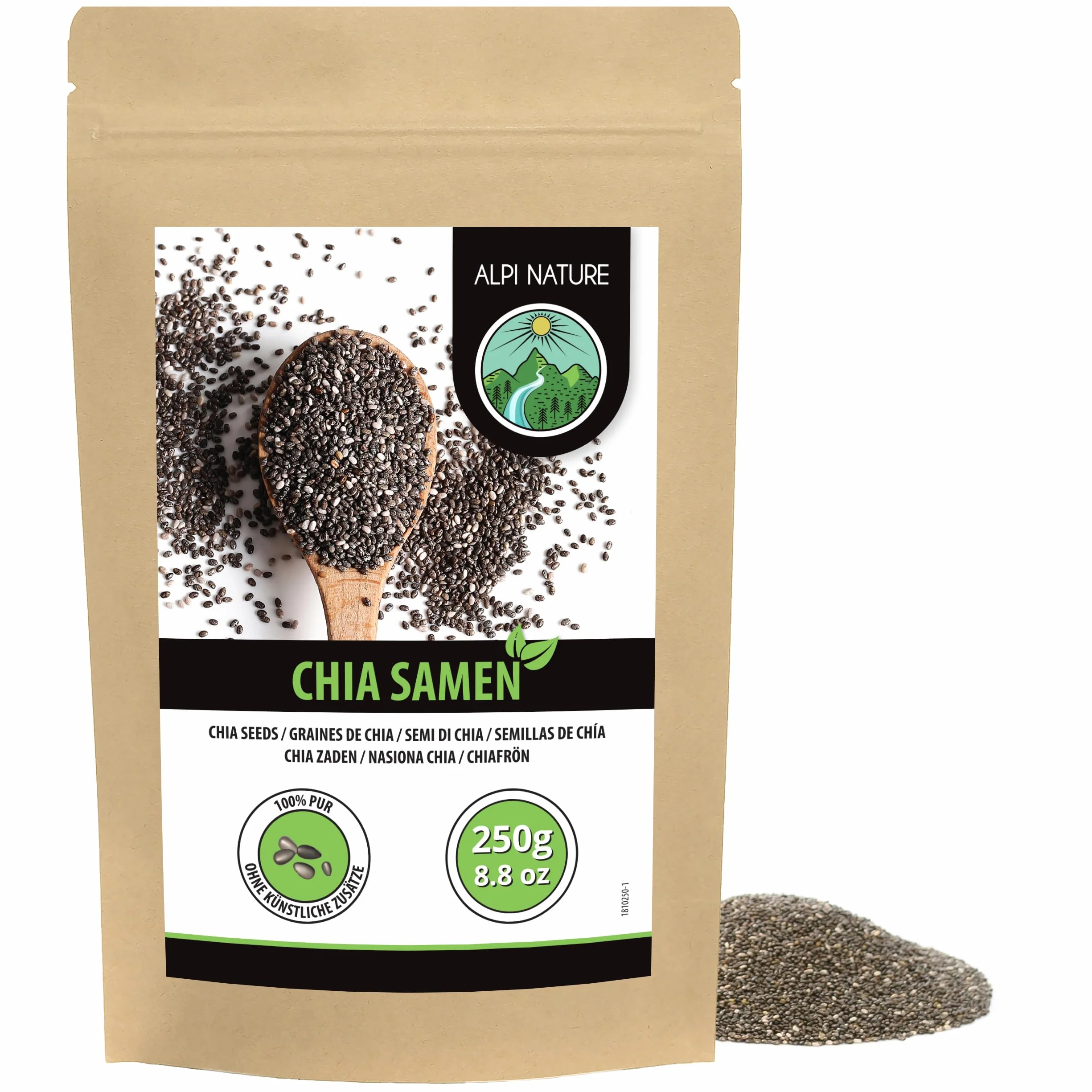 Alpi Nature Nasiona Chia 250g Całe Surowe Czarne do Smoothie, Jogurtu i Musli