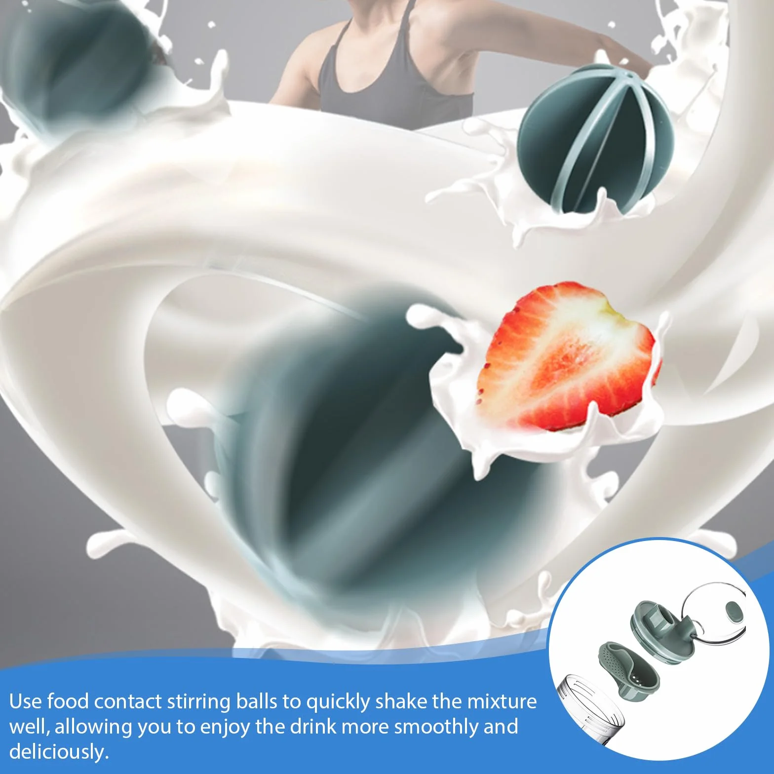 Shaker do białka 400 ml z trzepaczką BlenderBall, szczelny, bez BPA, szary