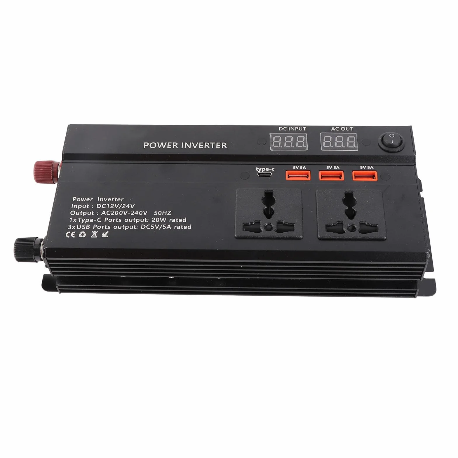 Karlak 4000W DC 12/24 V do AC 220V CAR CONVERTER, z Interfejsem Typu C, 3 USB, 2 Zapalniczce Papierosów, do Podnośnika, Napięcie, Przeciążenie, Przegrzanie